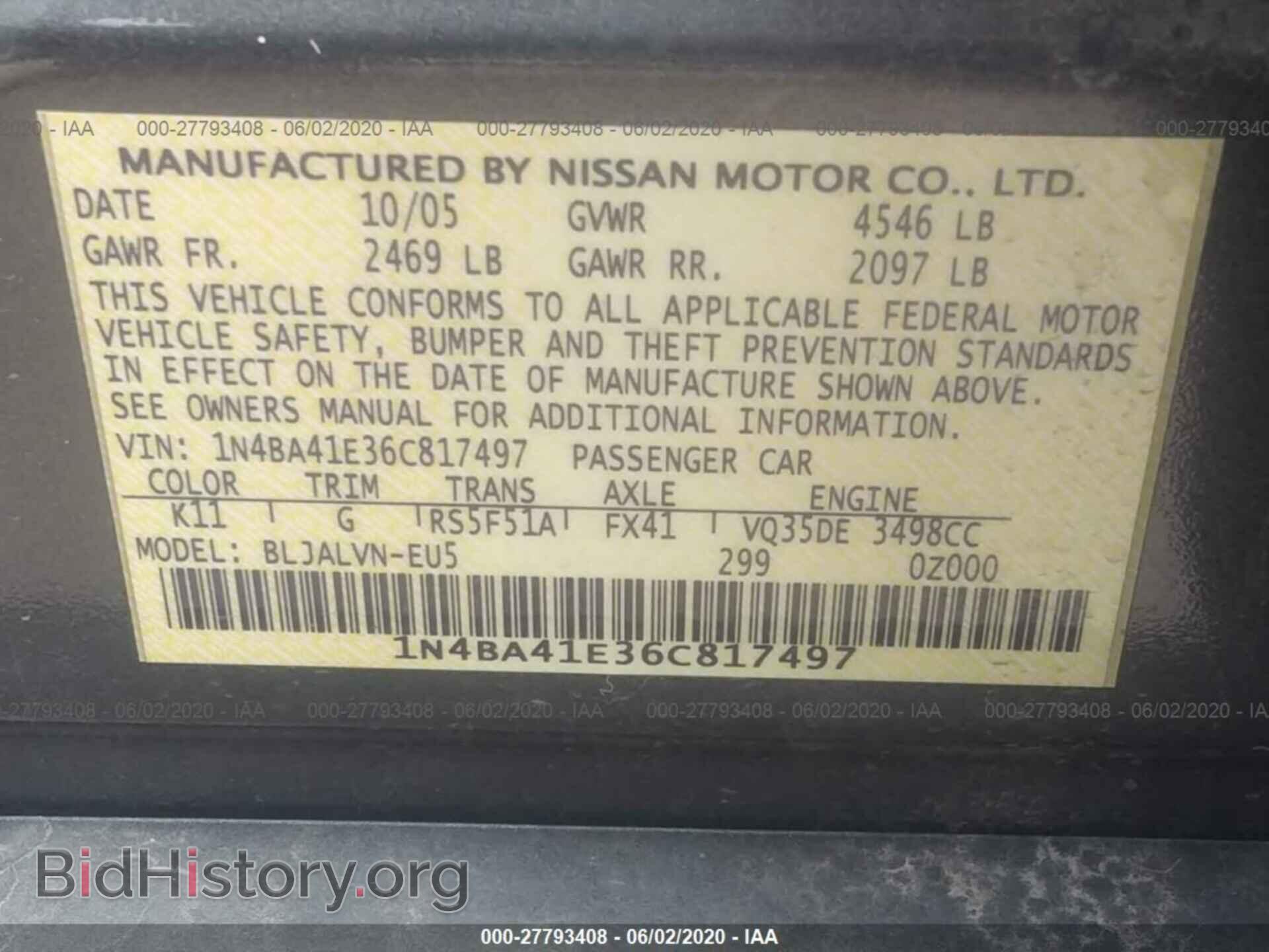 2006 NISSAN MAXIMA - VIN: 1N4BA41E36C817497 - Фото 9