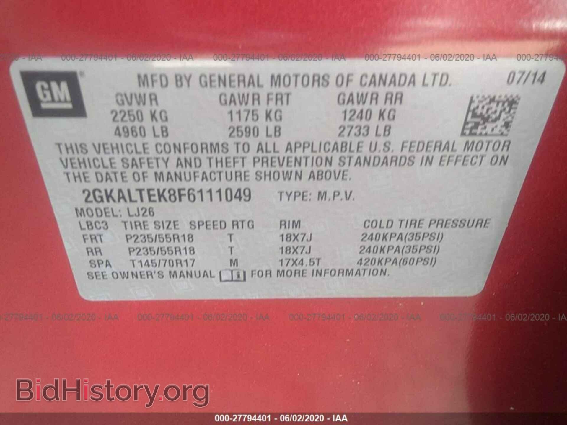 2015 GMC TERRAIN - VIN: 2GKALTEK8F6111049 - Photo 9