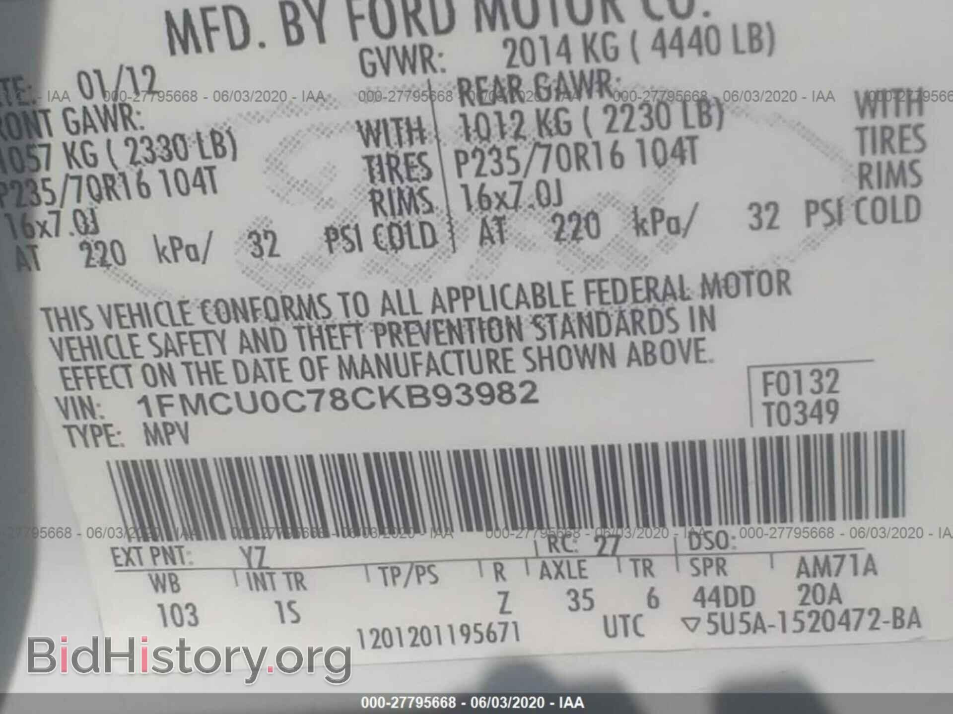 2012 FORD ESCAPE - VIN: 1FMCU0C78CKB93982 - Photo 9