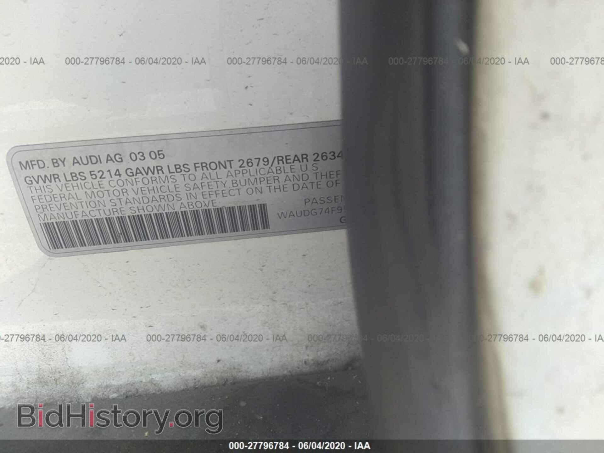 2005 AUDI A6 - VIN: WAUDG74F95N111187 - Фото 9
