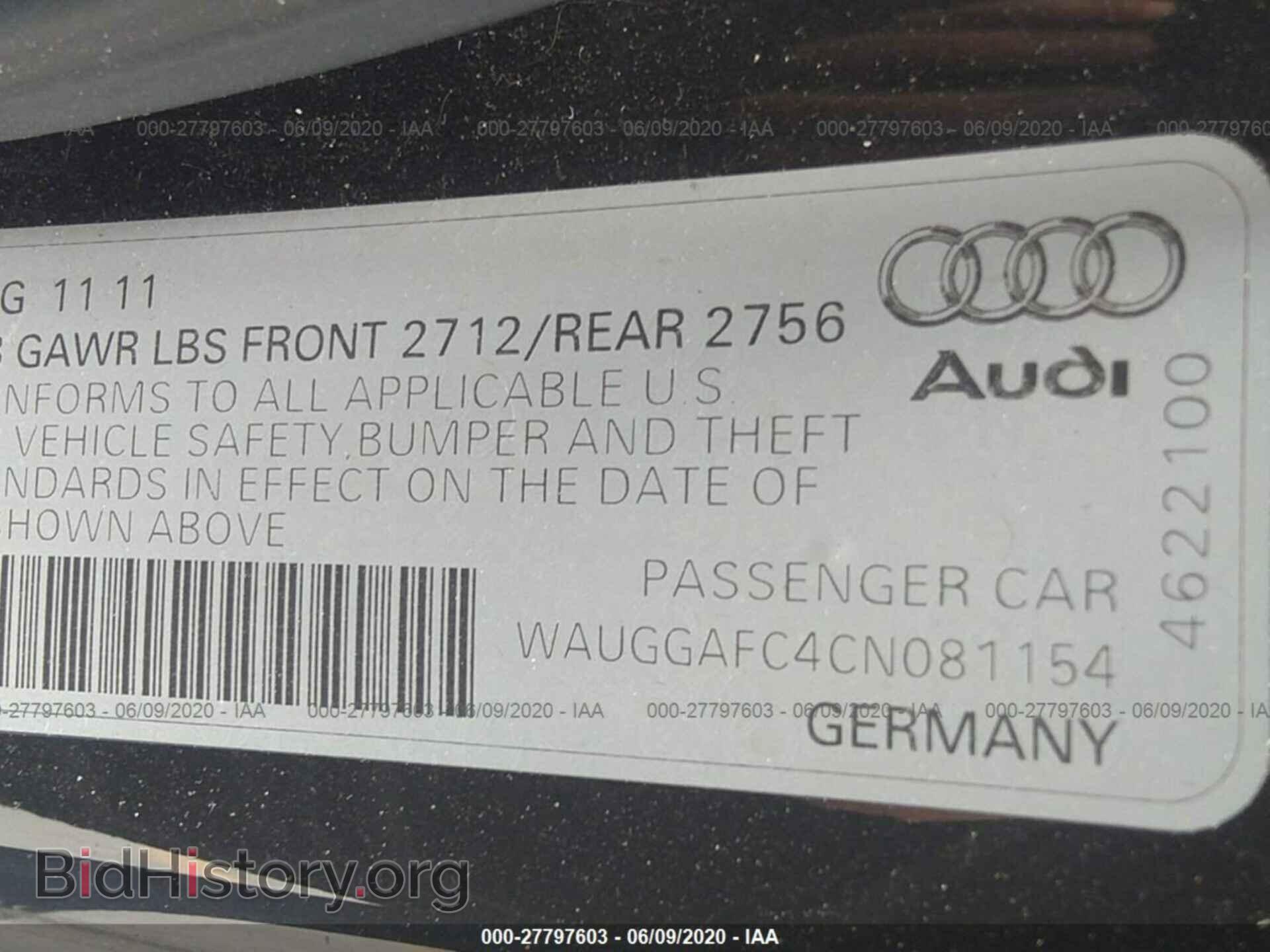 2012 AUDI A6 - VIN: WAUGGAFC4CN081154 - Фото 9