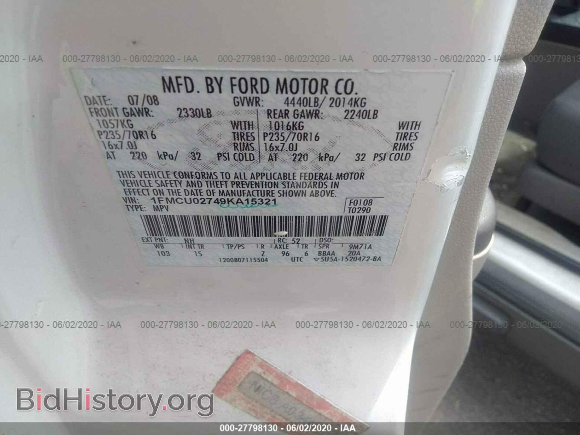 2009 FORD ESCAPE - VIN: 1FMCU92709KC38119 - Фото 9