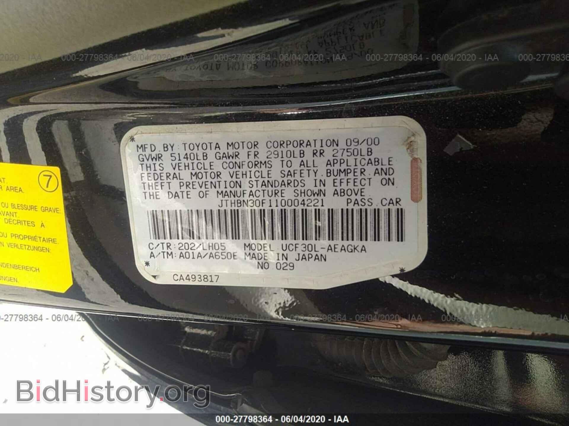 2001 LEXUS LS - VIN: JTHBN30F110004221 - Photo 9