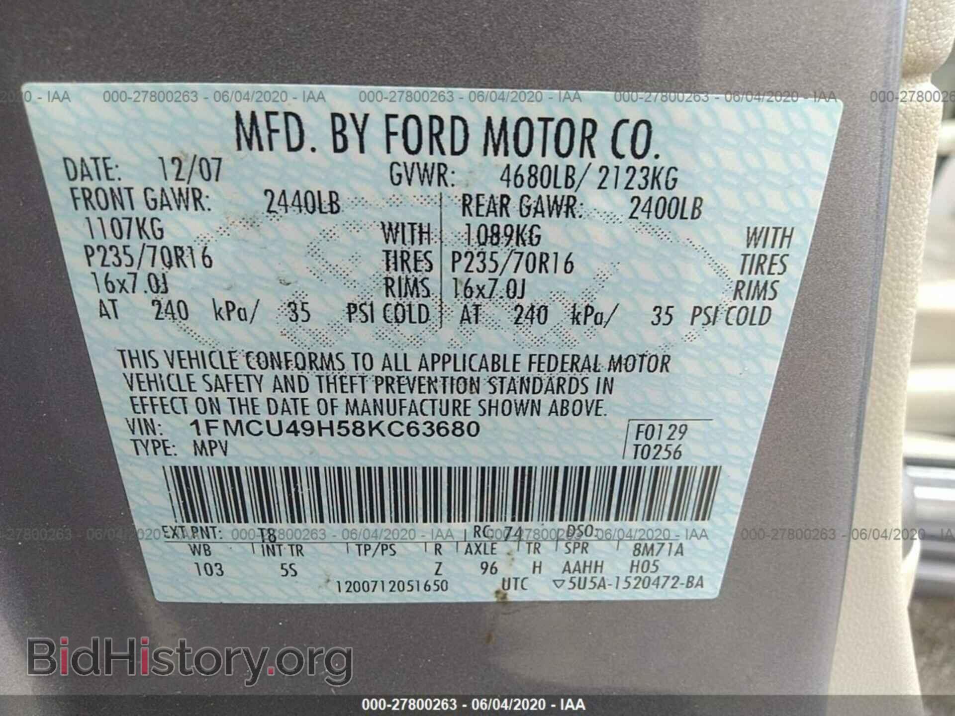 2008 FORD ESCAPE - VIN: 1FMCU49H58KC63680 - Photo 9