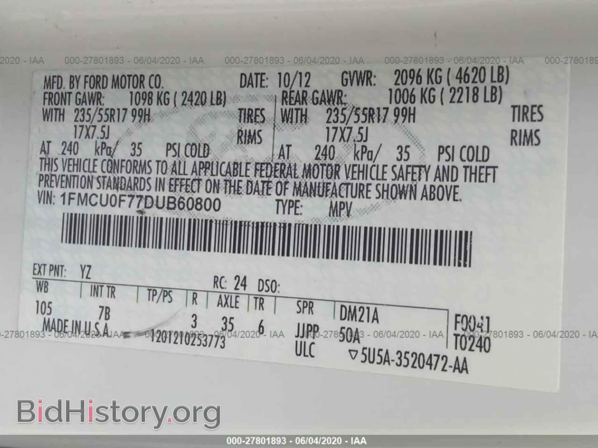 2013 FORD ESCAPE - VIN: 1FMCU0F77DUB60800 - Фото 9