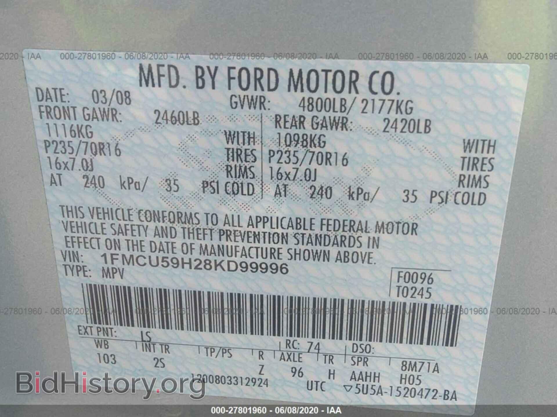 2008 FORD ESCAPE - VIN: 1FMCU59H28KD99996 - Фото 9
