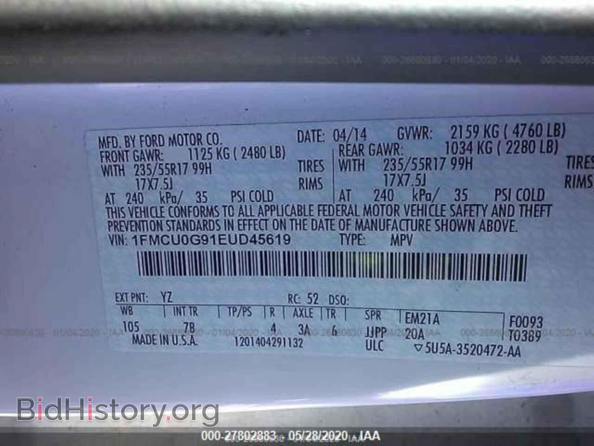 2014 FORD ESCAPE - VIN: 1FMCU0G91EUD45619 - Фото 10