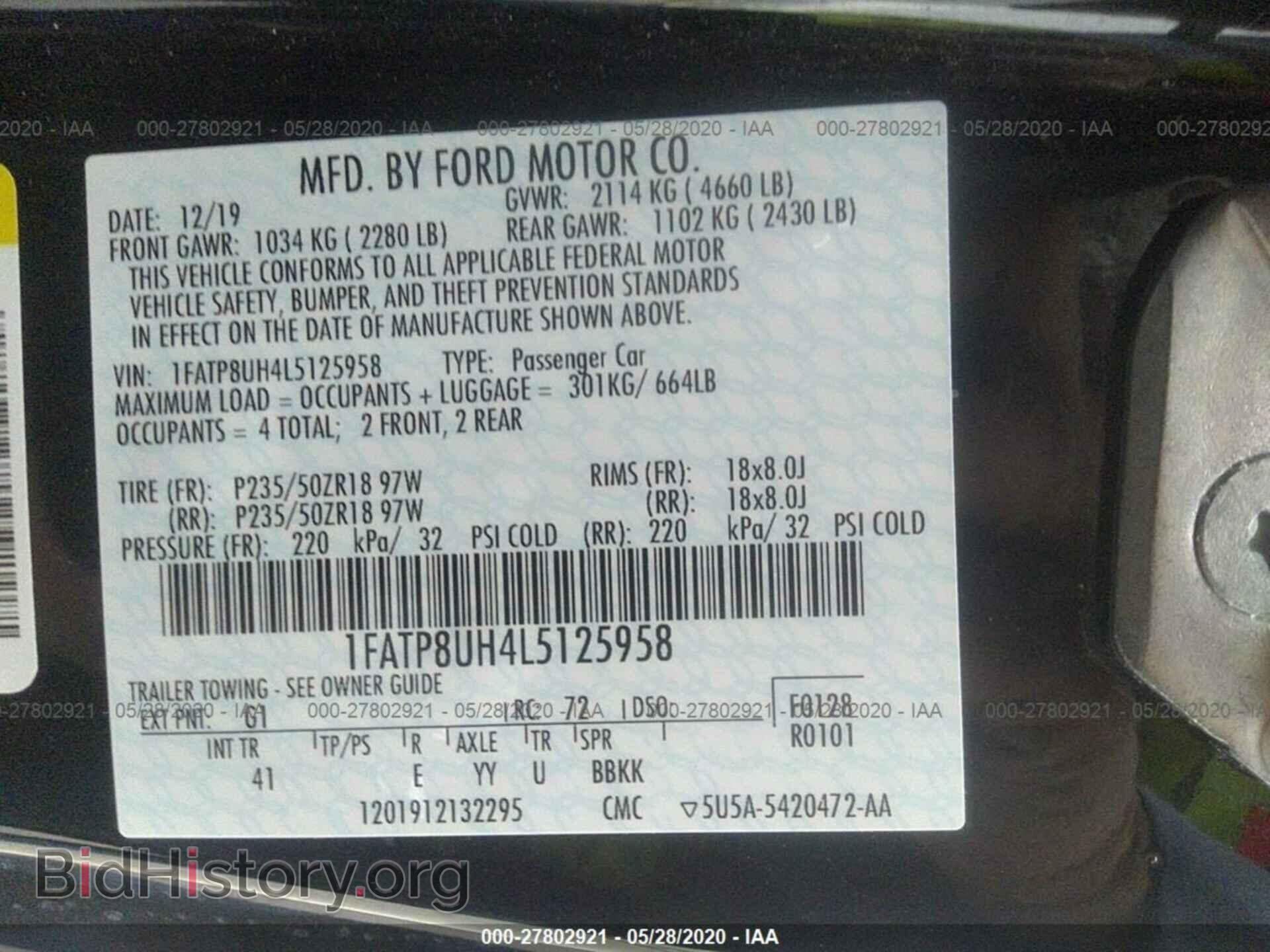 2020 FORD MUSTANG - VIN: 1FATP8UH4L5125958 - Фото 9