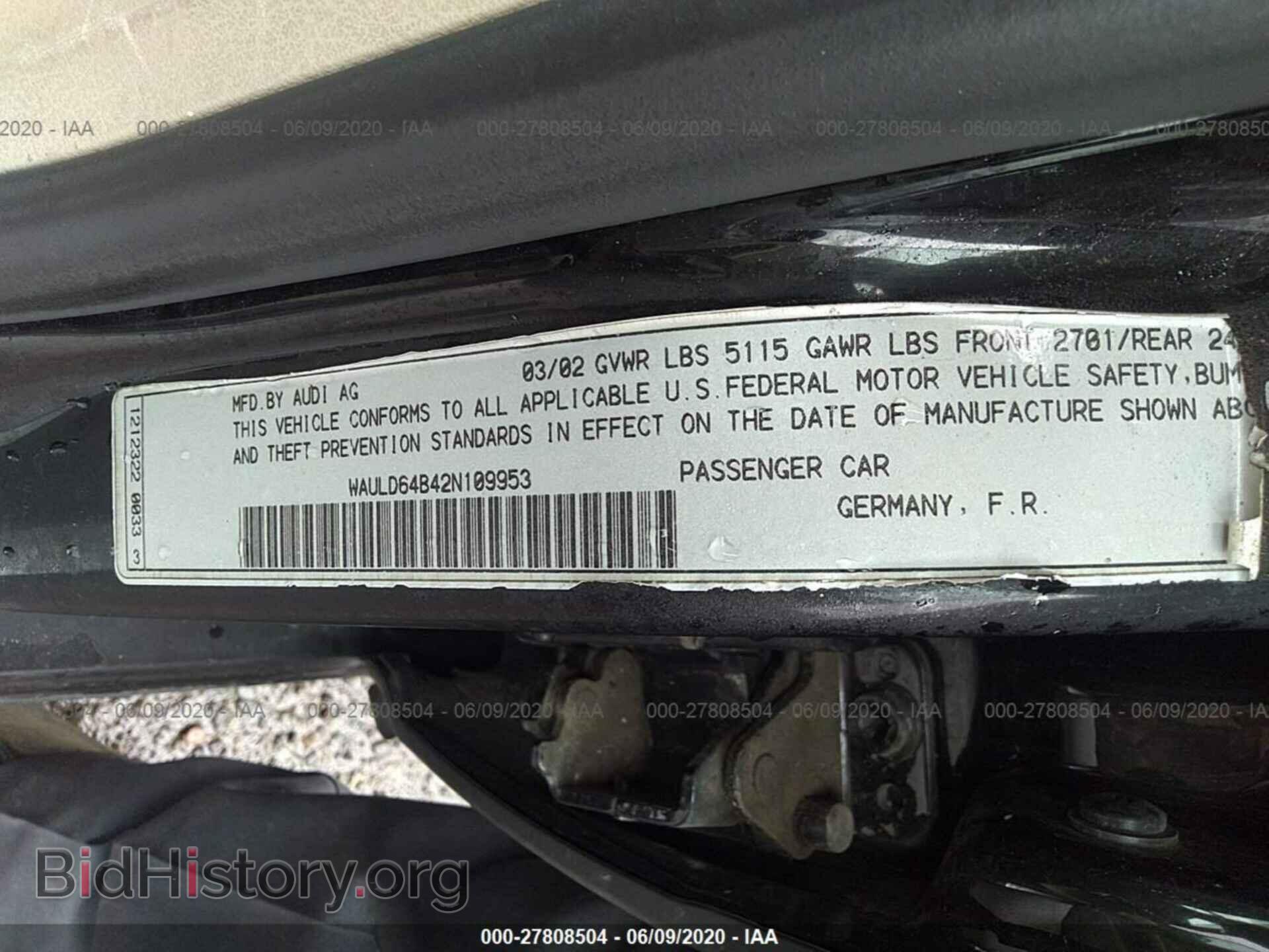 2002 AUDI A6 - VIN: WAULD64B42N109953 - Фото 9