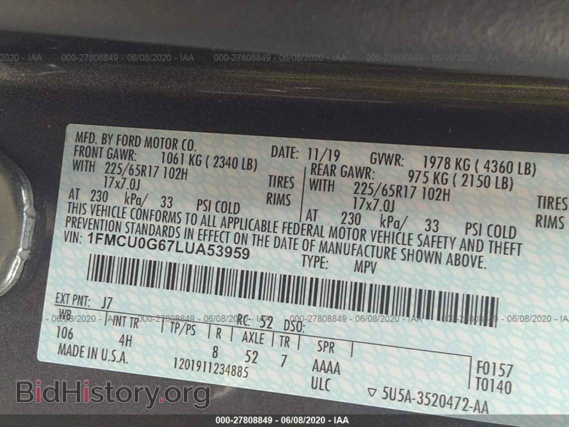 2020 FORD ESCAPE - VIN: 1FMCU0G67LUA53959 - Photo 9