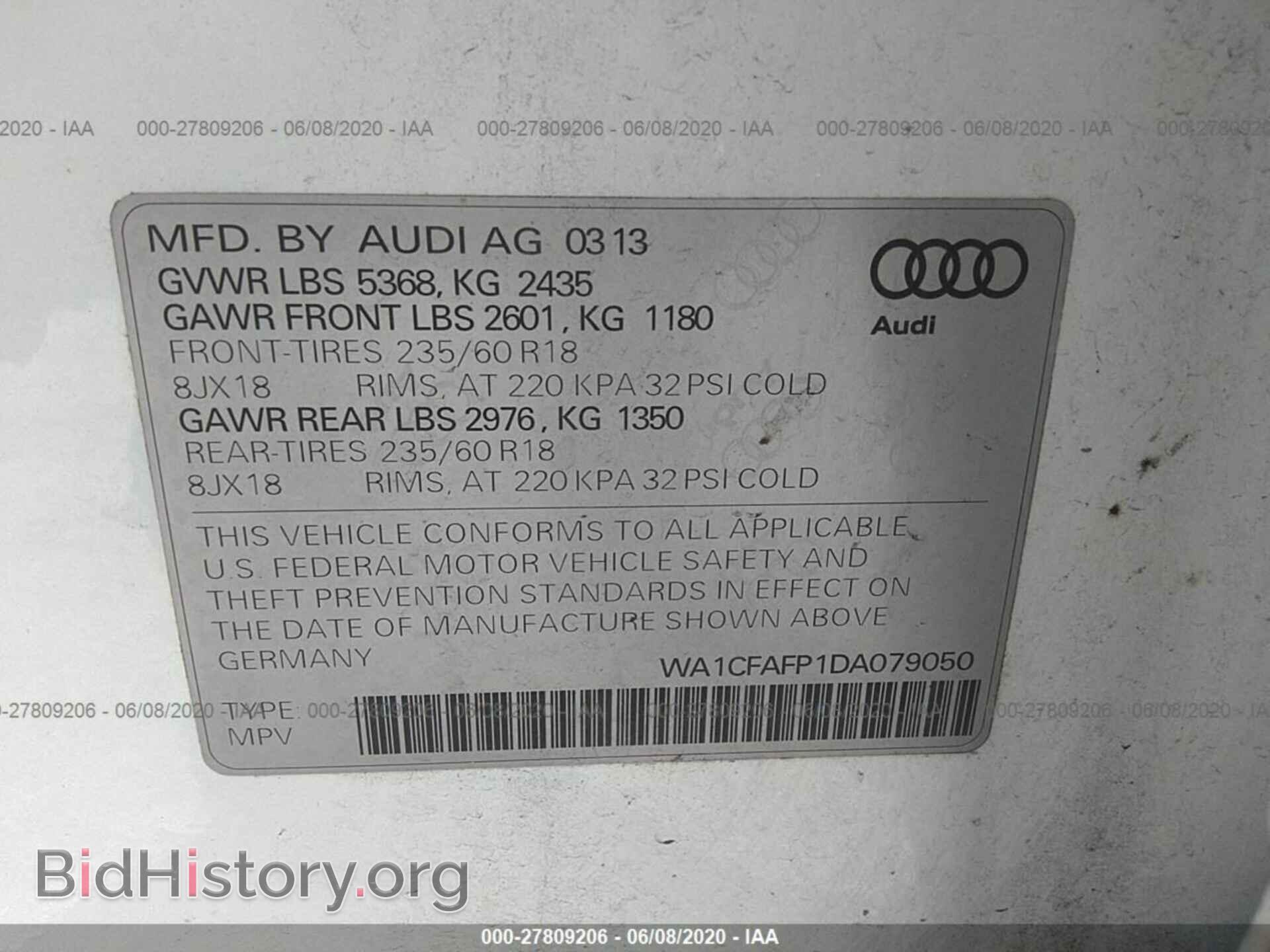 2013 AUDI Q5 - VIN: WA1CFAFP1DA079050 - Фото 9