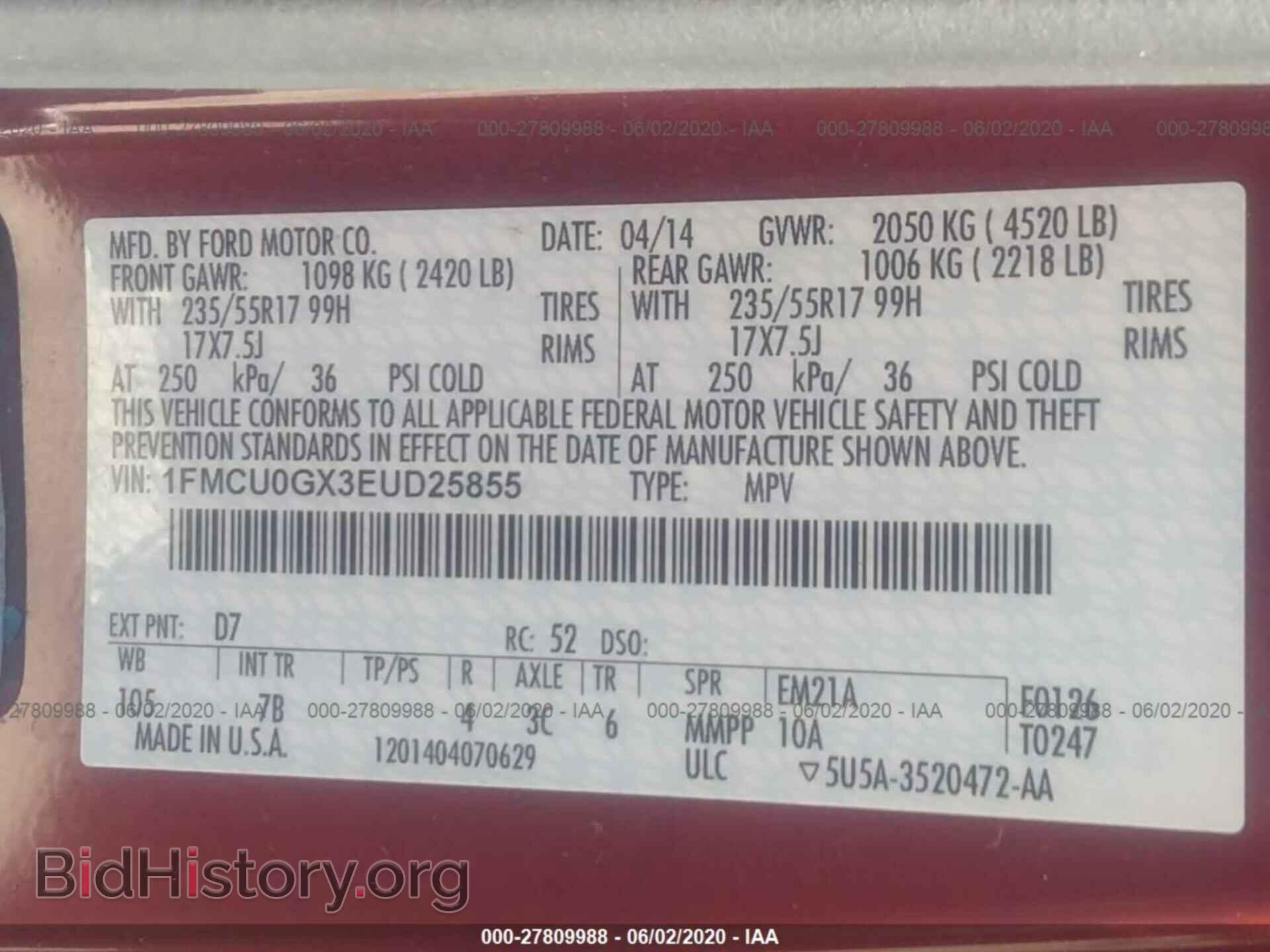 2014 FORD ESCAPE - VIN: 1FMCU0GX3EUD25855 - Фото 9
