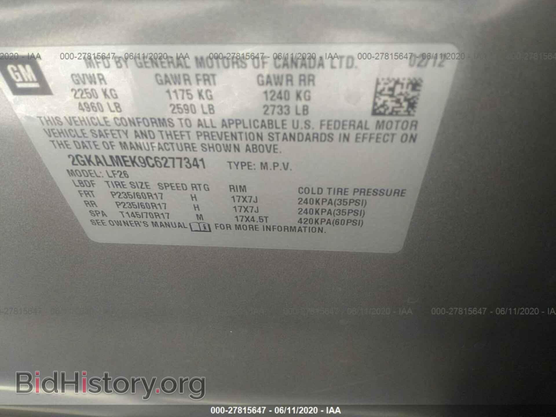 2012 GMC TERRAIN - VIN: 2GKALMEK9C6277341 - Фото 9