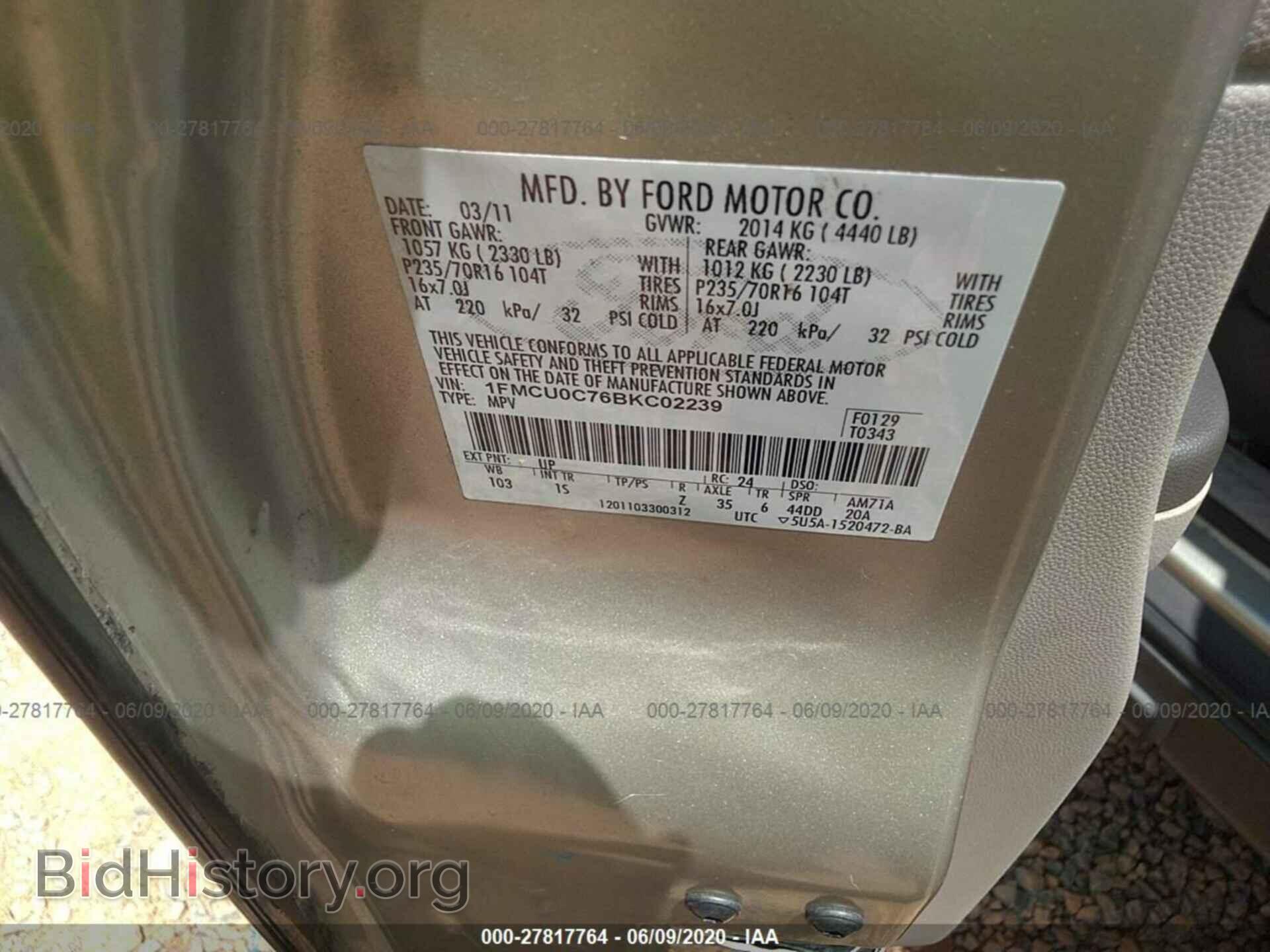 2011 FORD ESCAPE - VIN: 1FMCU0C76BKC02239 - Фото 9
