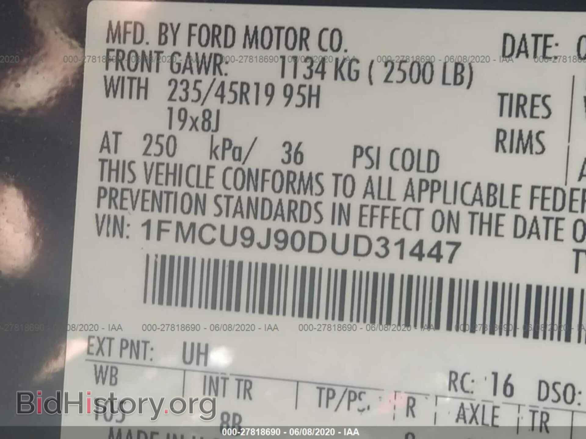 2013 FORD ESCAPE - VIN: 1FMCU9J90DUD31447 - Фото 9