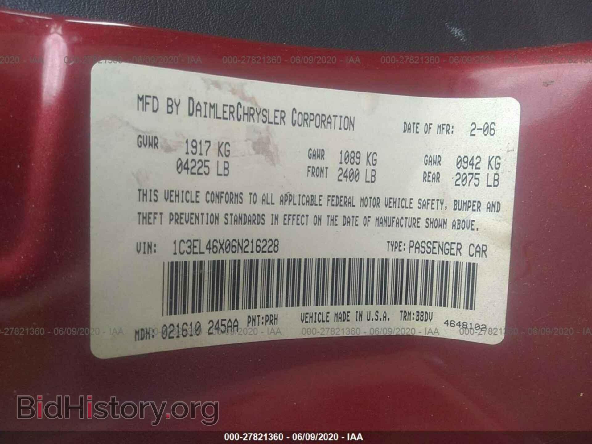 2006 CHRYSLER SEBRING - VIN: 1C3EL46X06N216228 - Фото 9