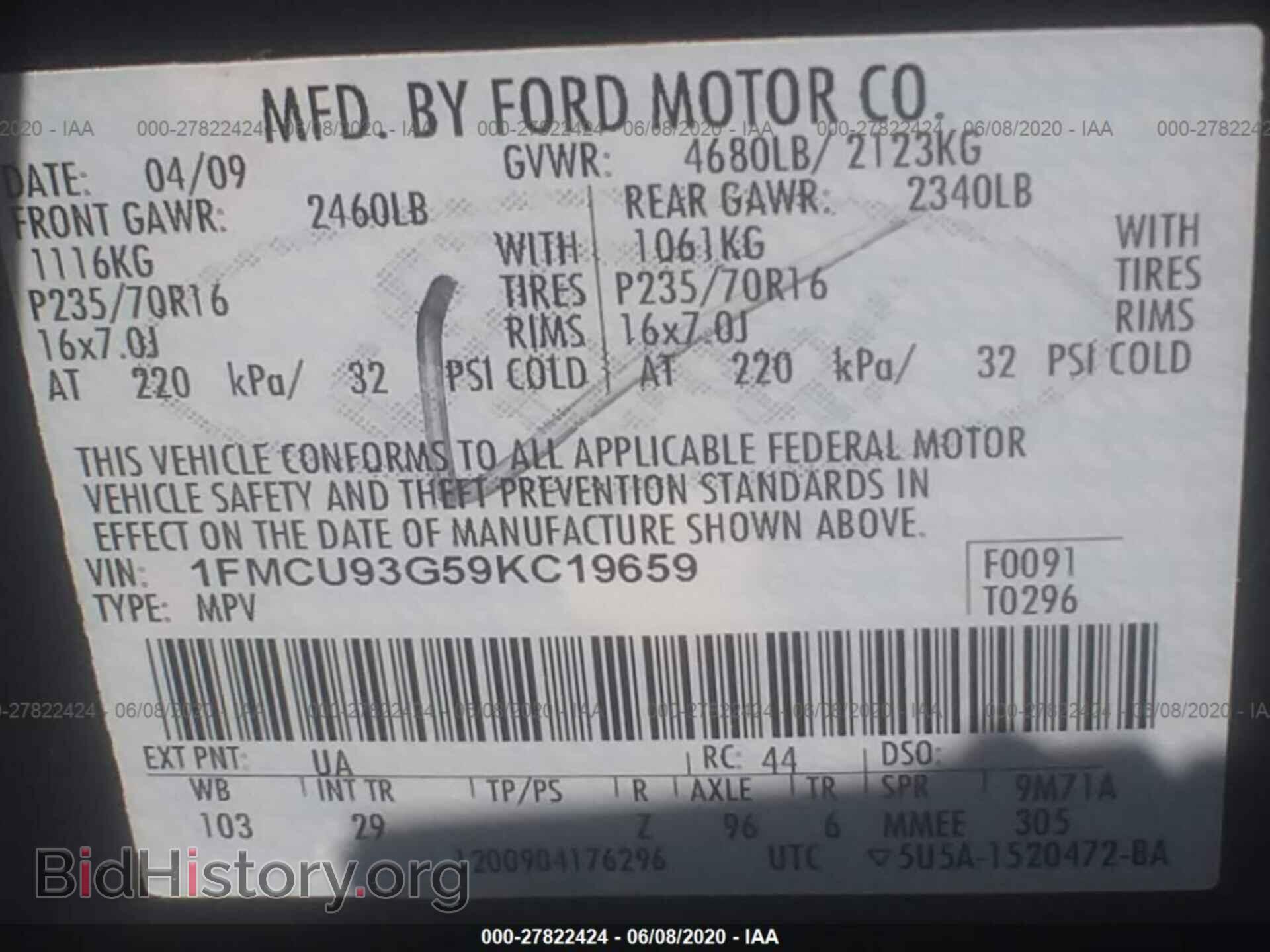 2009 FORD ESCAPE - VIN: 1FMCU93G59KC19659 - Photo 9