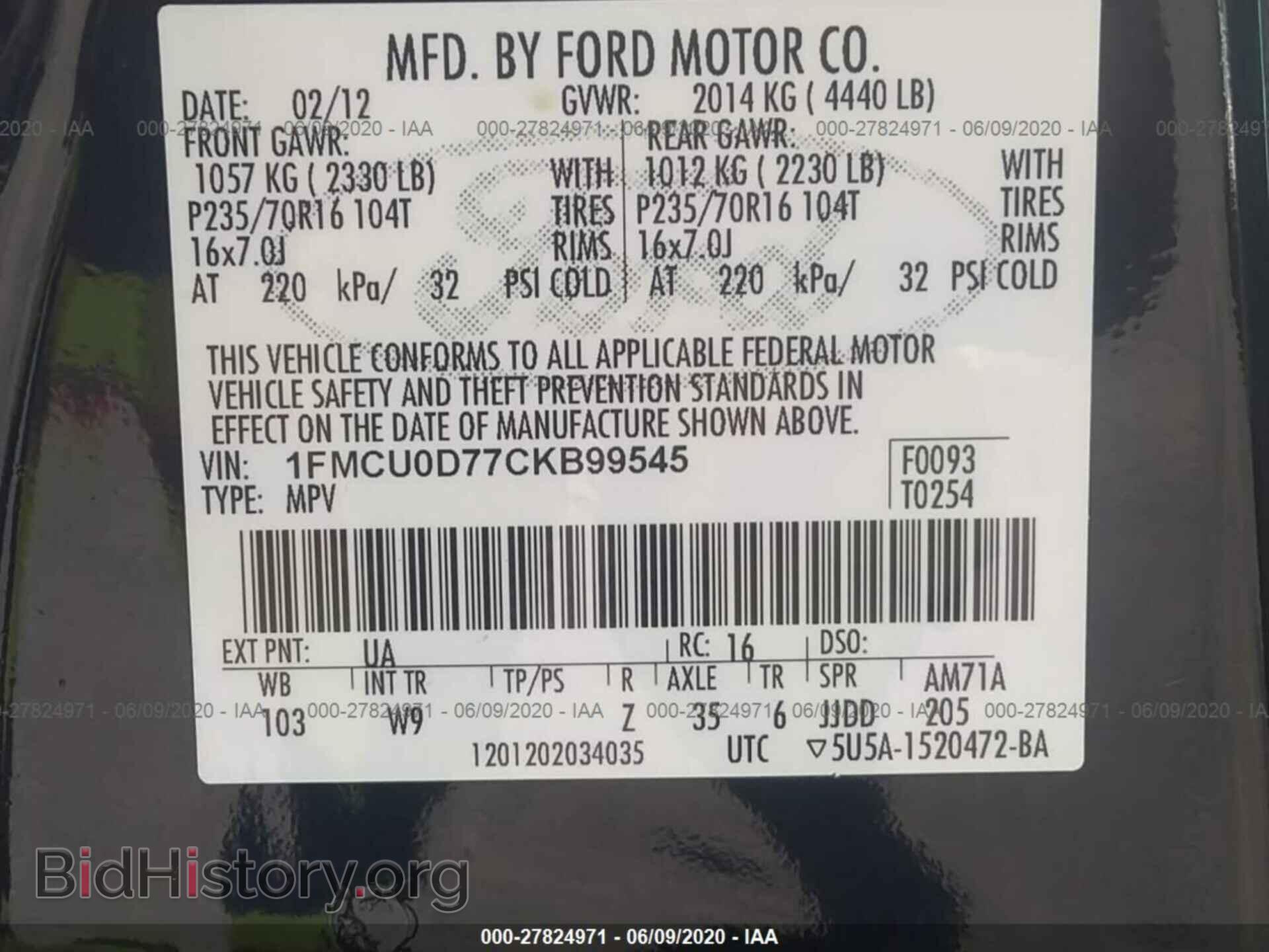 2012 FORD ESCAPE - VIN: 1FMCU0D77CKB99545 - Photo 9