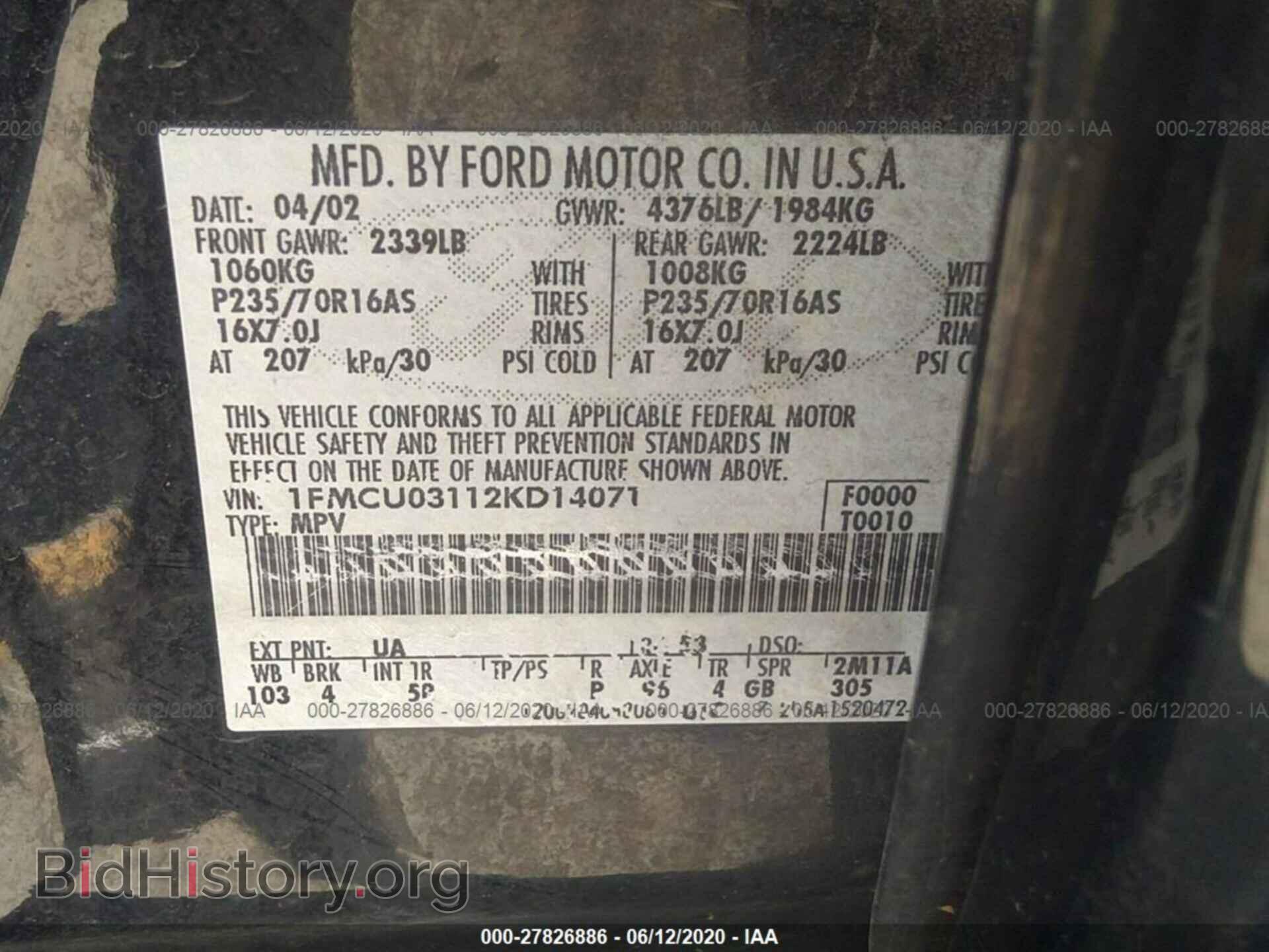 2002 FORD ESCAPE - VIN: 1FMCU03112KD14071 - Фото 9