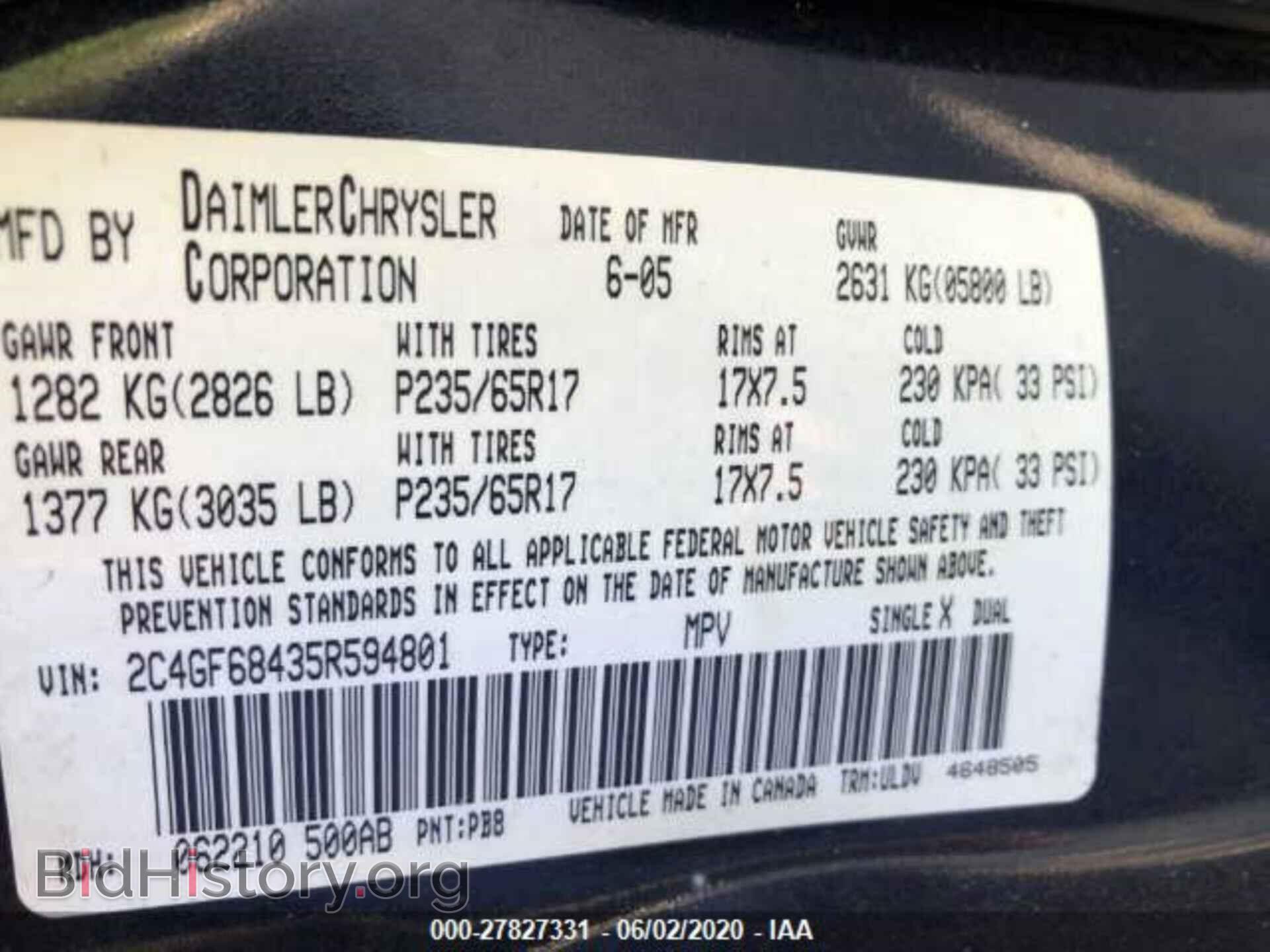 2005 CHRYSLER PACIFICA - VIN: 2C4GF68435R594801 - Photo 9