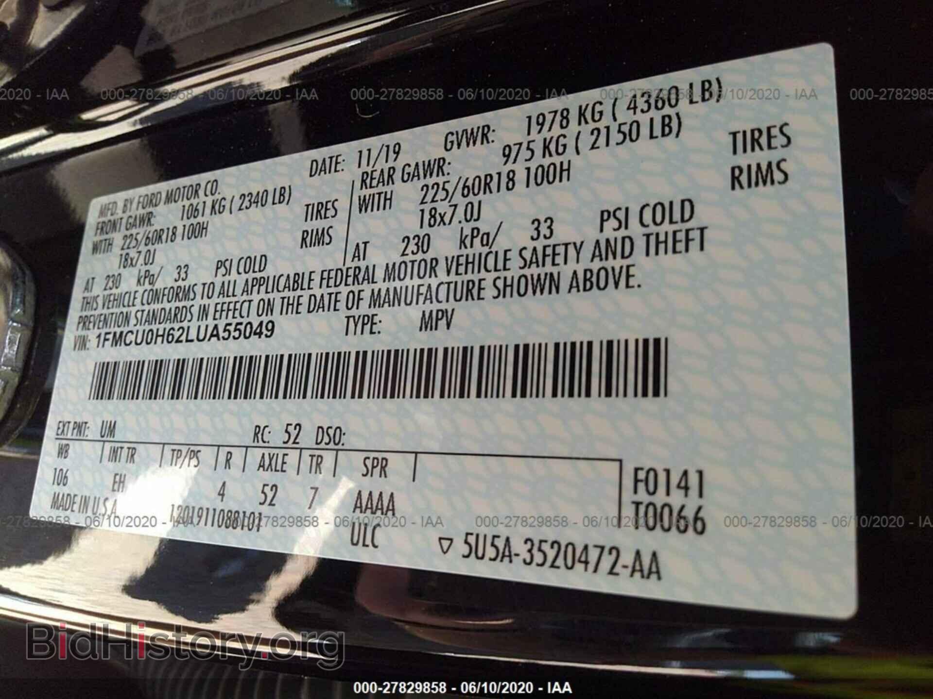2020 FORD ESCAPE - VIN: 1FMCU0H62LUA55049 - Photo 9