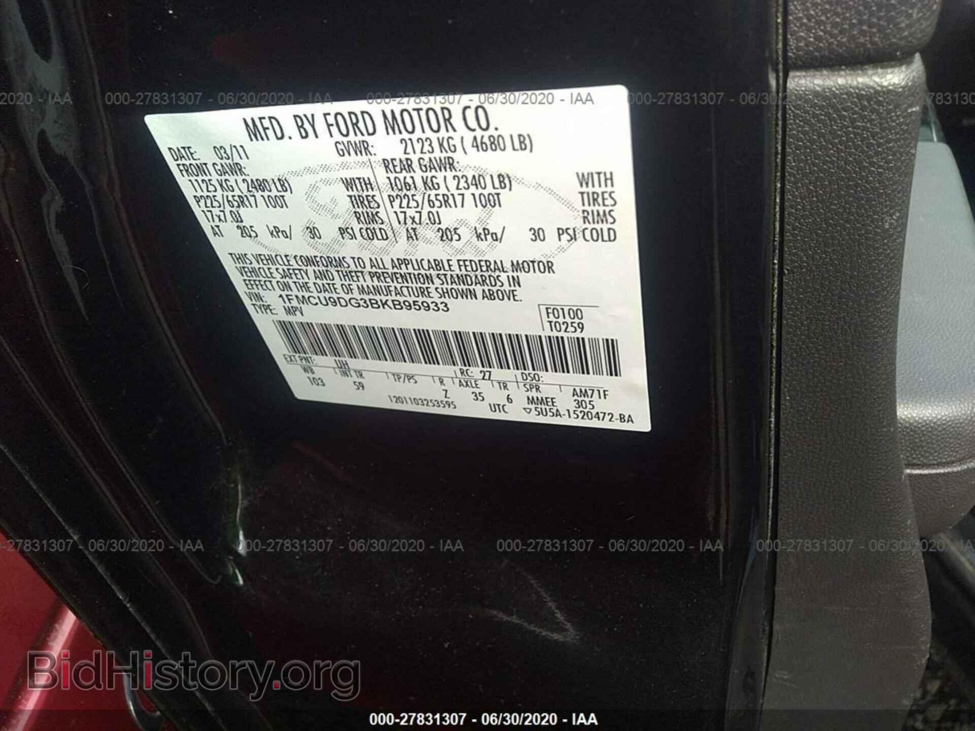 2011 FORD ESCAPE - VIN: 1FMCU9DG3BKB95933 - Фото 9