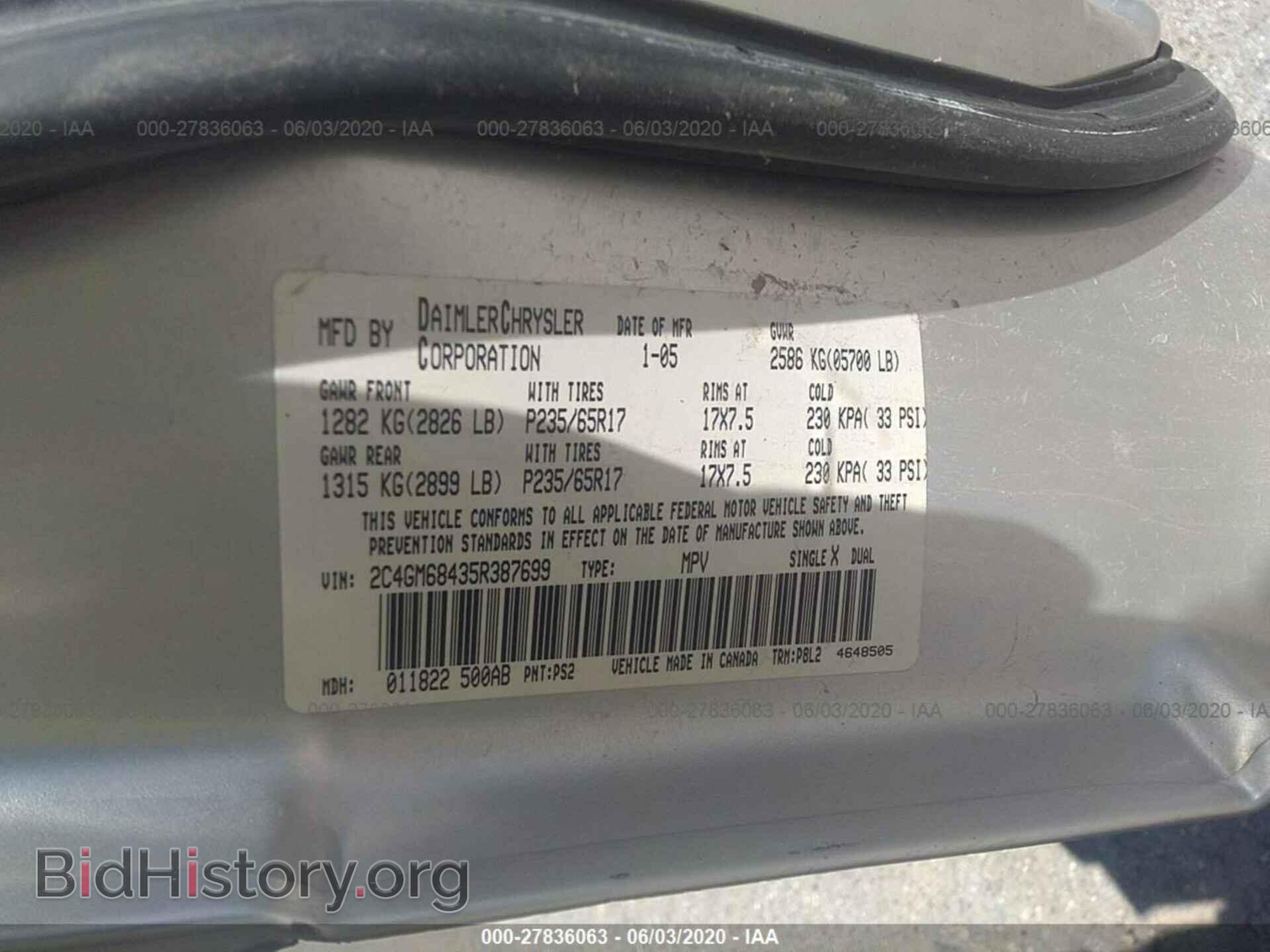 2005 CHRYSLER PACIFICA - VIN: 2C4GM68435R387699 - Фото 9