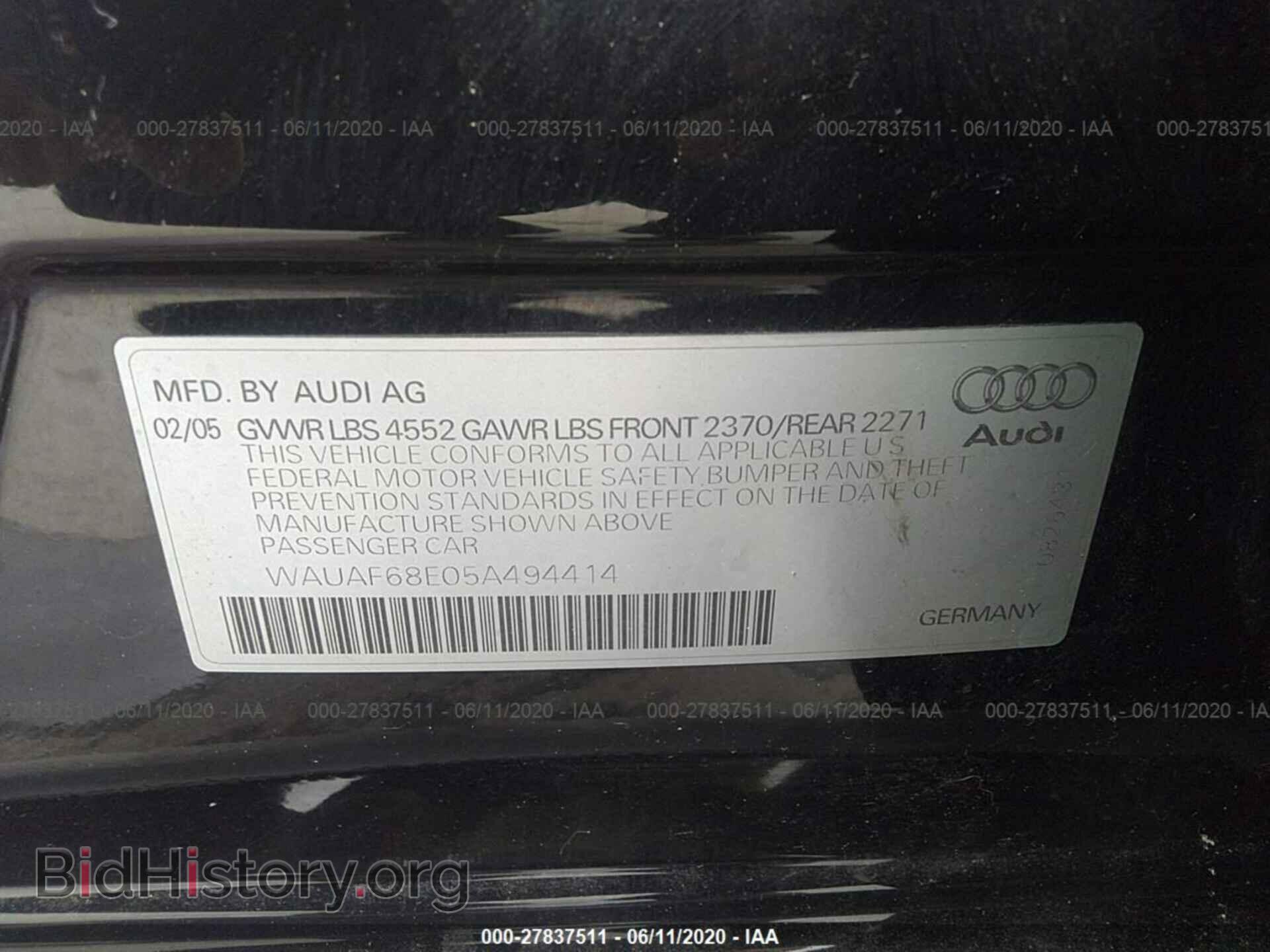 2005 AUDI A4 - VIN: WAUAF68E05A494414 - Фото 9