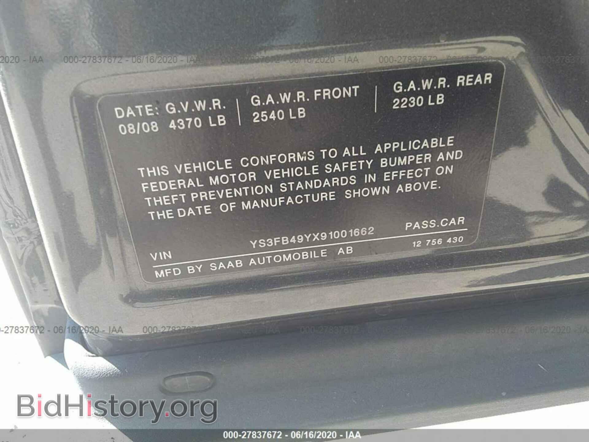 2009 SAAB 9-3 - VIN: YS3FB49YX91001662 - Фото 9