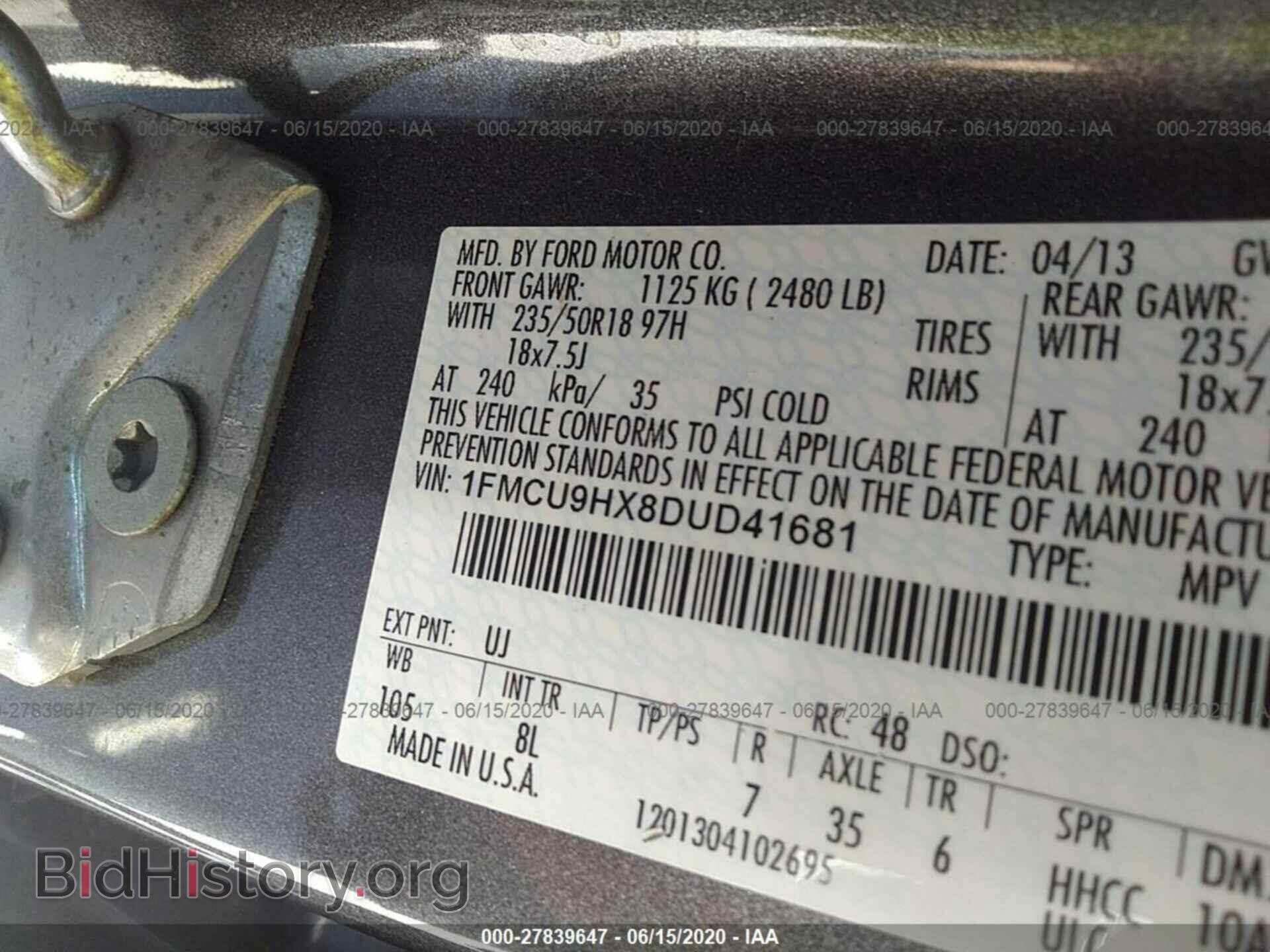 2013 FORD ESCAPE - VIN: 1FMCU9HX8DUD41681 - Фото 9