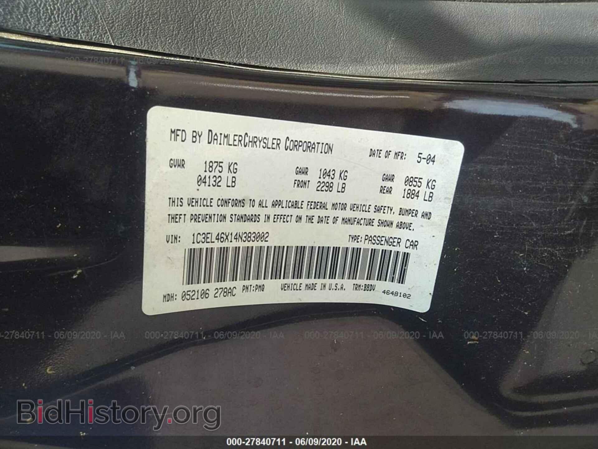 2004 CHRYSLER SEBRING - VIN: 1C3EL46X14N383002 - Фото 9