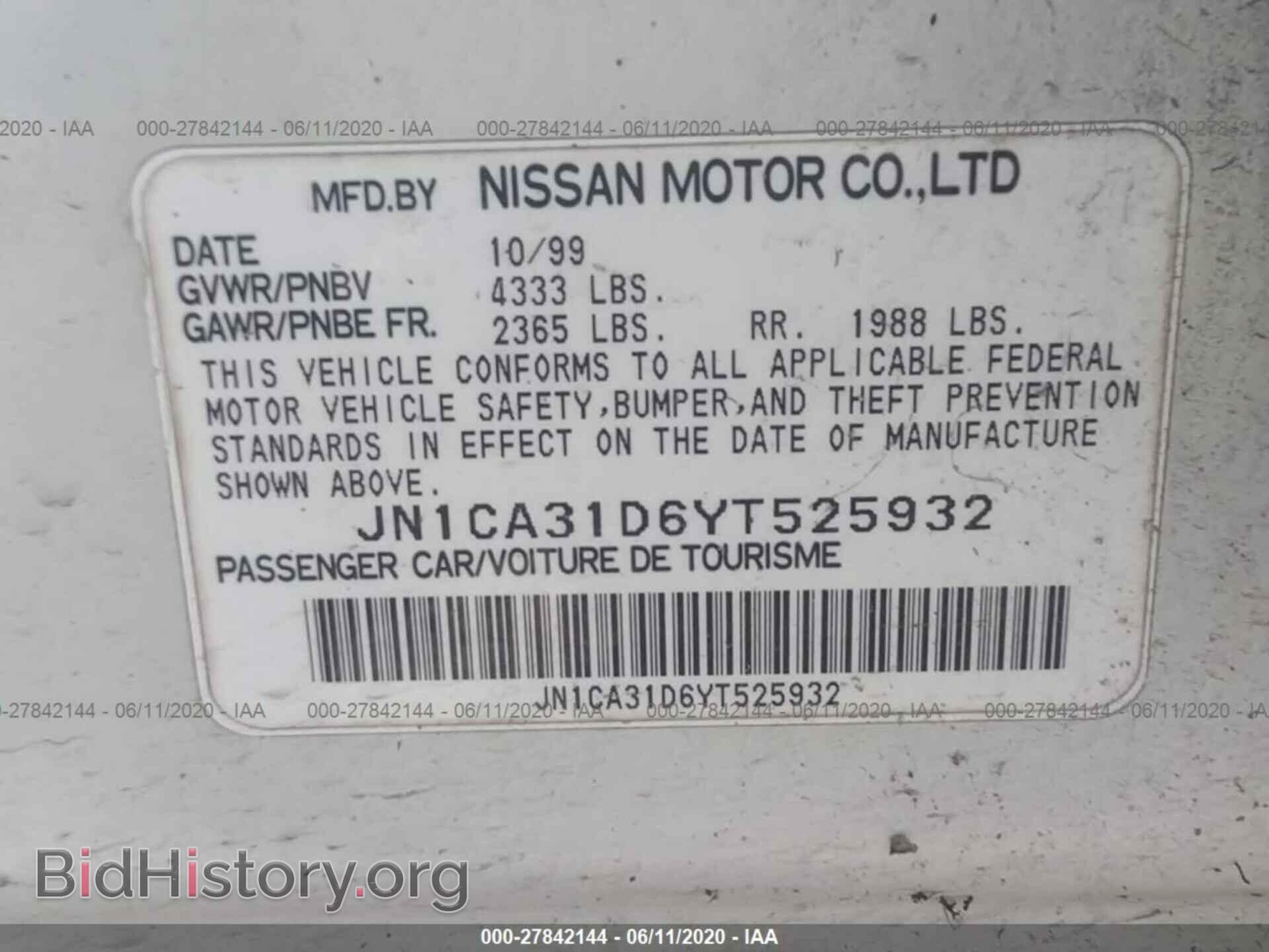 2000 NISSAN MAXIMA - VIN: JN1CA31D6YT525932 - Фото 9