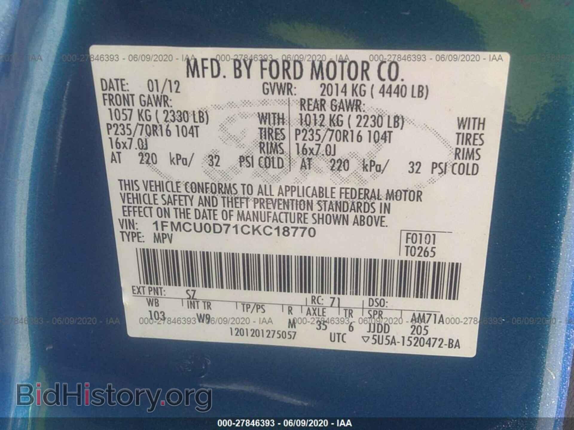 2012 FORD ESCAPE - VIN: 1FMCU0D71CKC18770 - Фото 9
