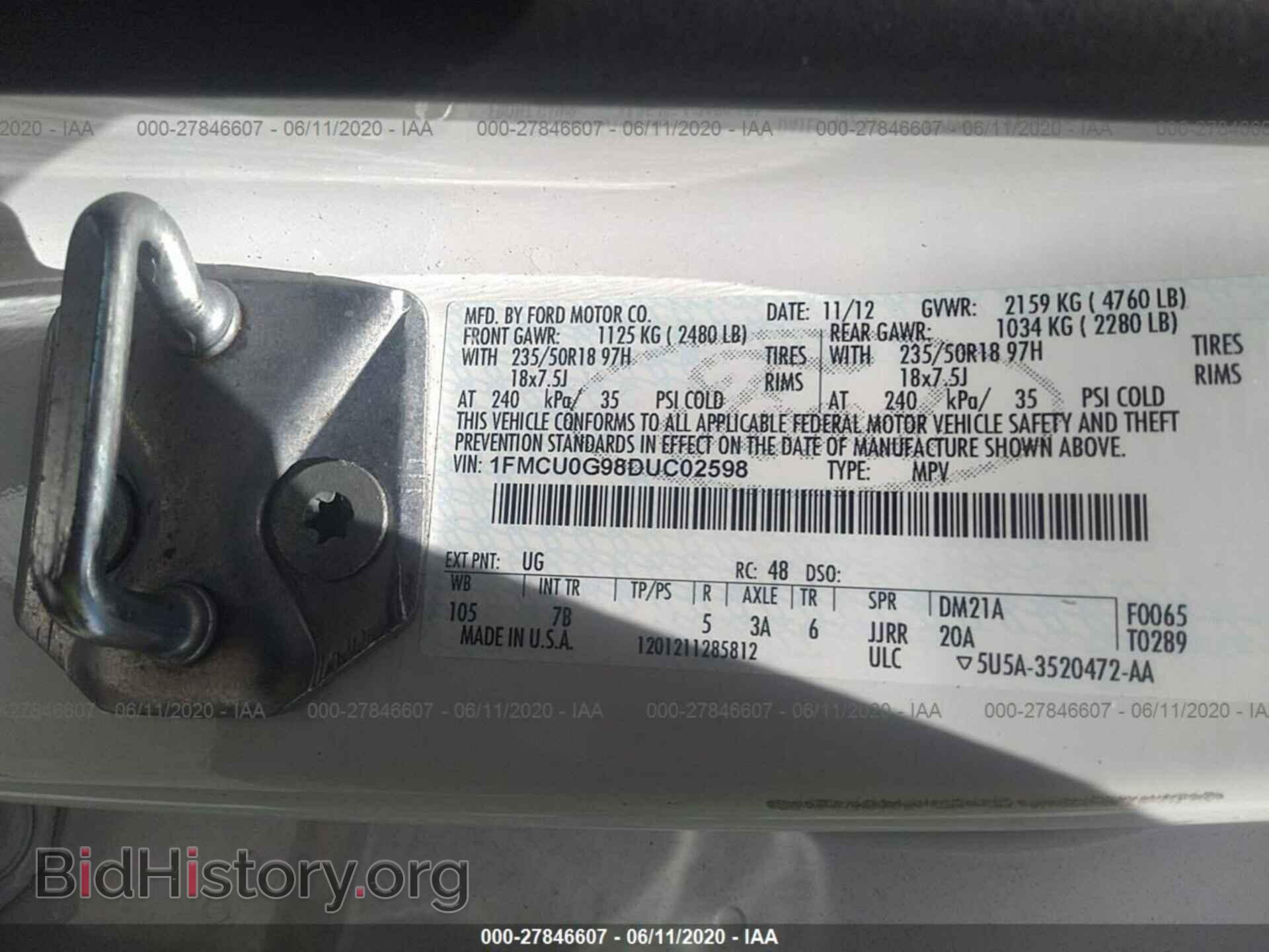 2013 FORD ESCAPE - VIN: 1FMCU0G98DUC02598 - Фото 9
