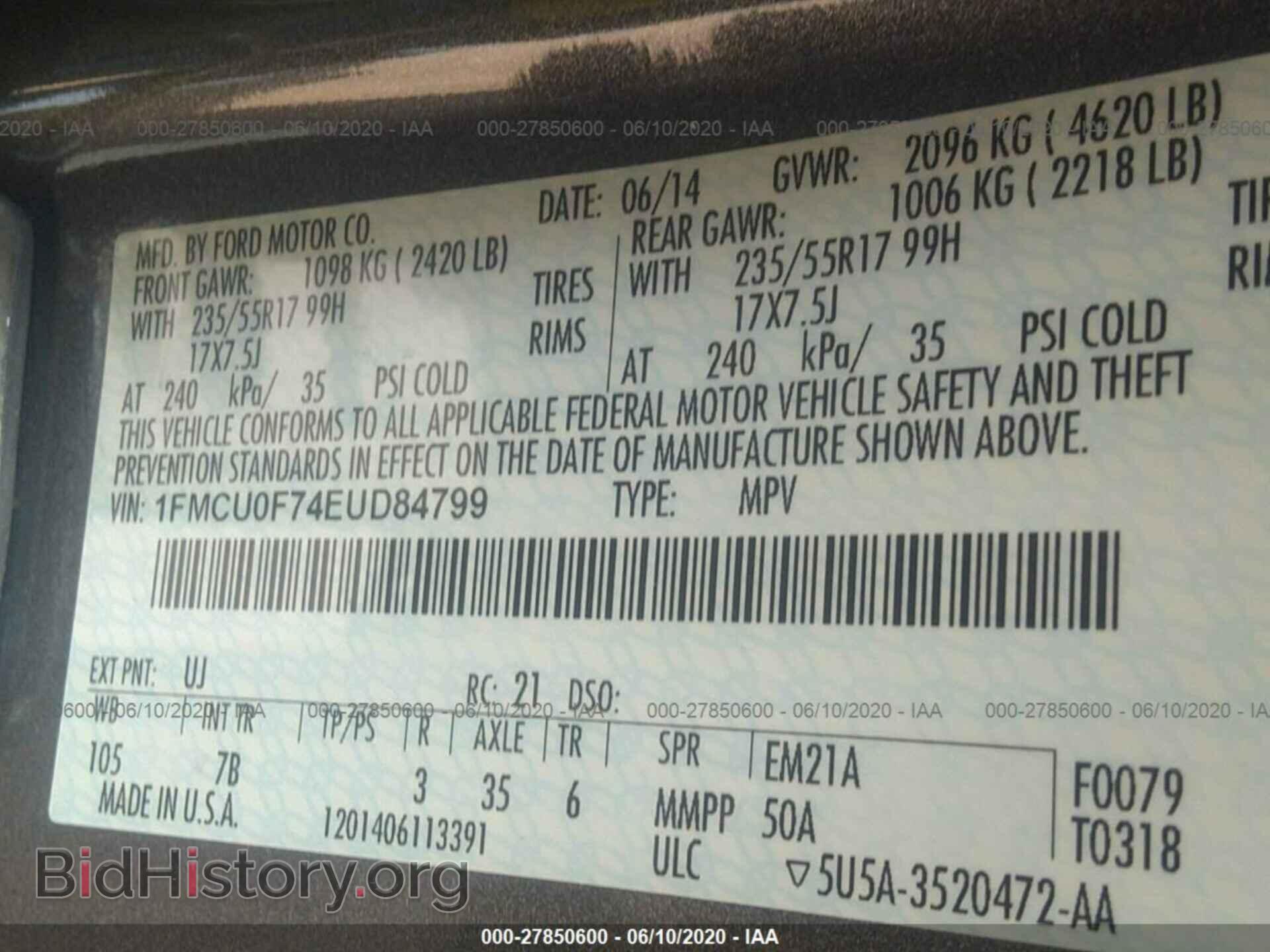 2014 FORD ESCAPE - VIN: 1FMCU0F74EUD84799 - Photo 9