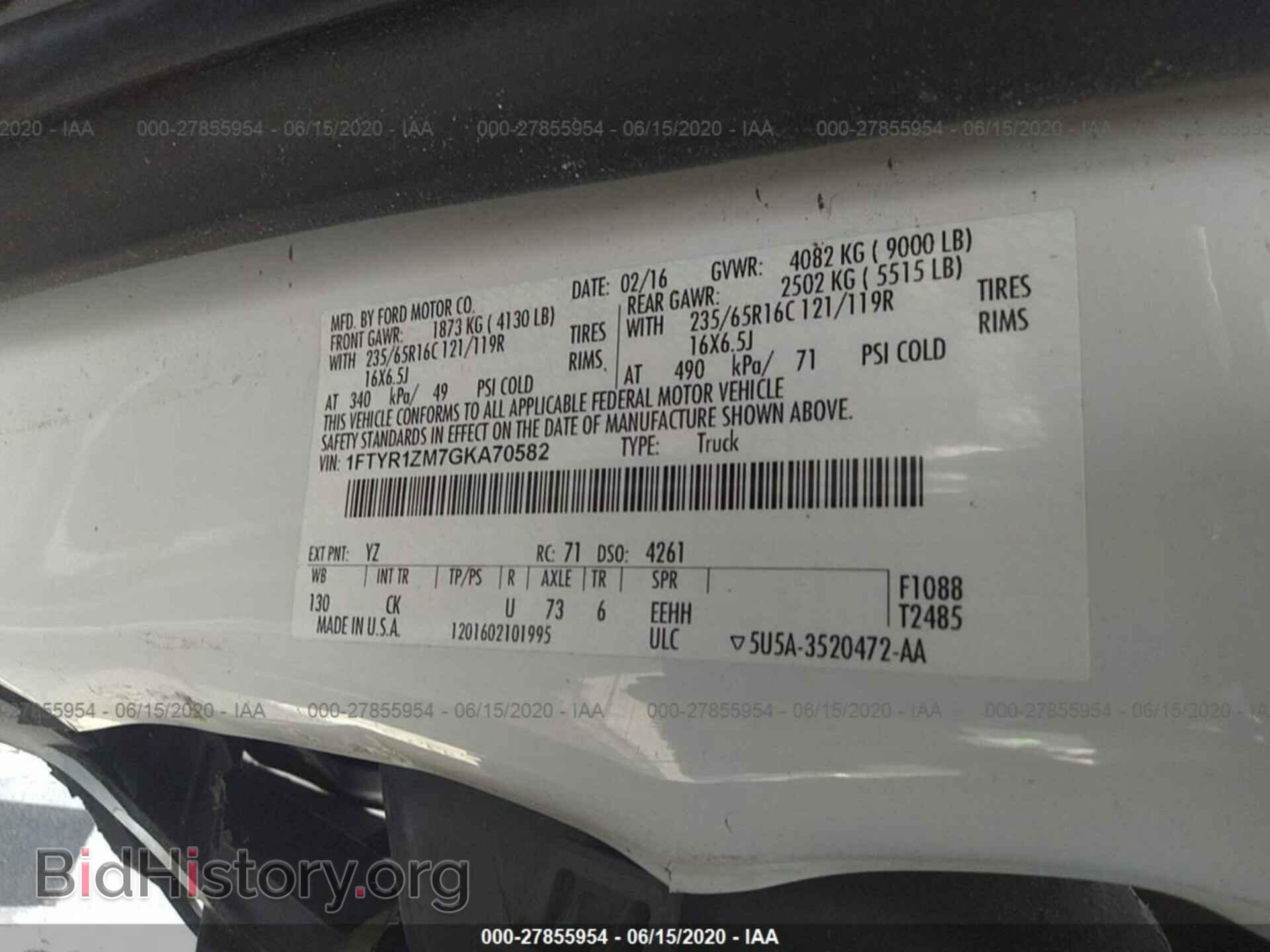 2016 FORD TRANSIT - VIN: 1FTYR1ZM7GKA70582 - Фото 9