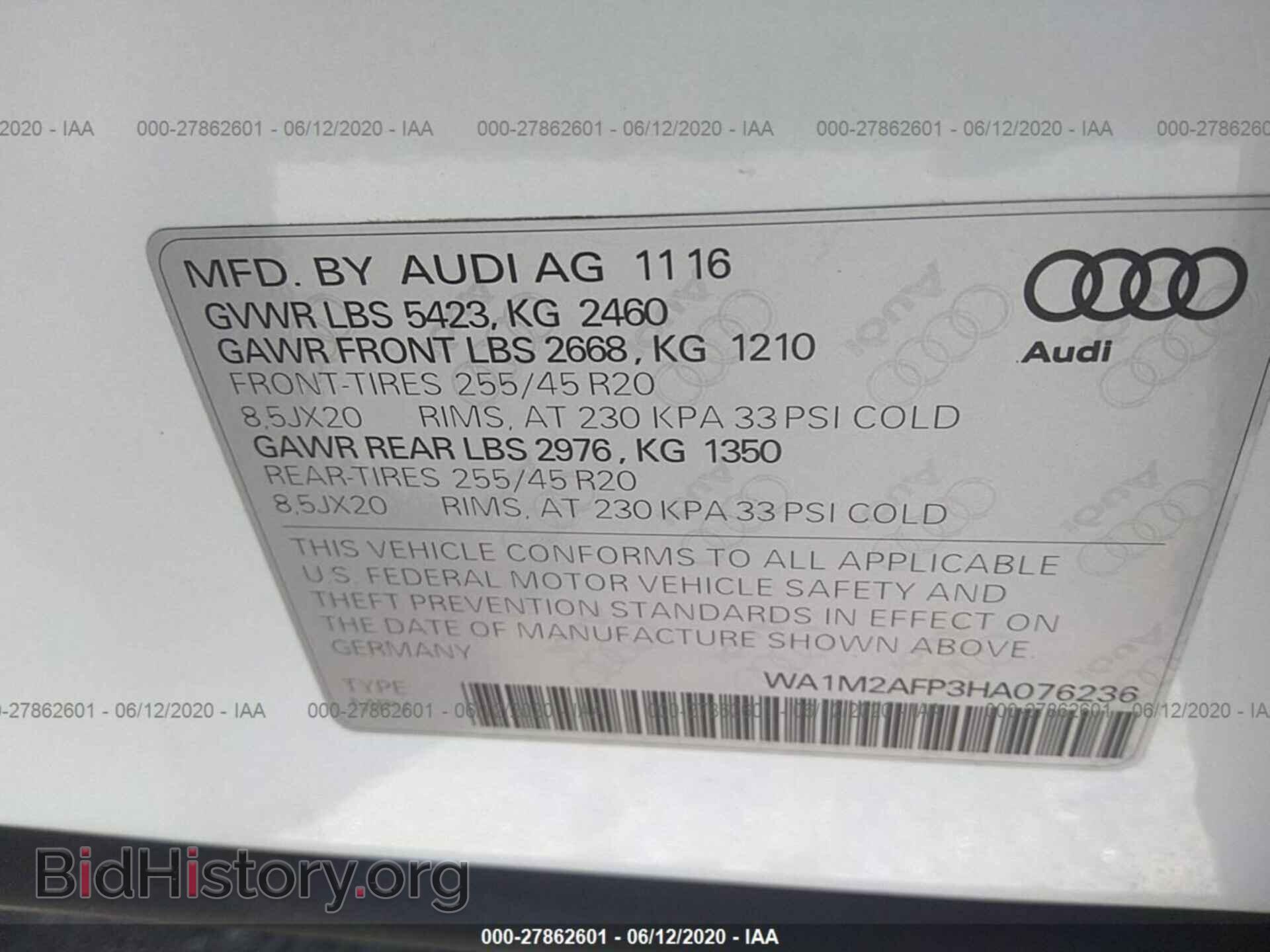 2017 AUDI Q5 - VIN: WA1M2AFP3HA076236 - Фото 9
