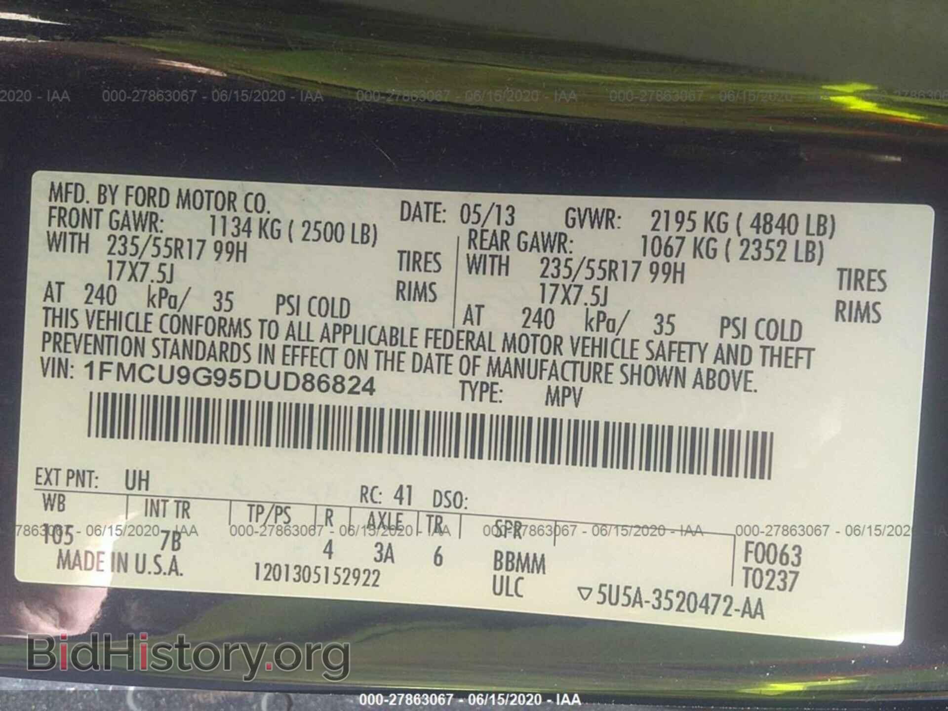 2013 FORD ESCAPE - VIN: 1FMCU9G95DUD86824 - Фото 9