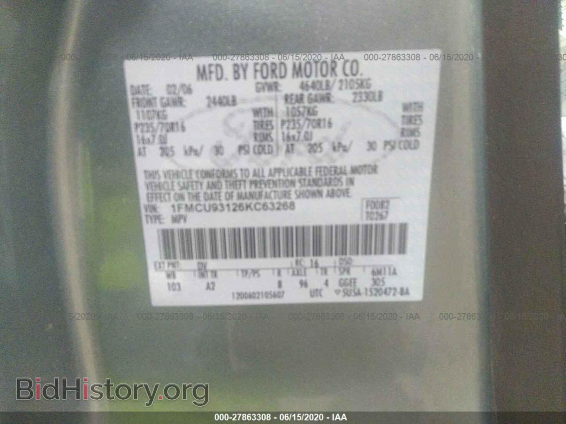 2006 FORD ESCAPE - VIN: 1FMCU93126KC63268 - Фото 9