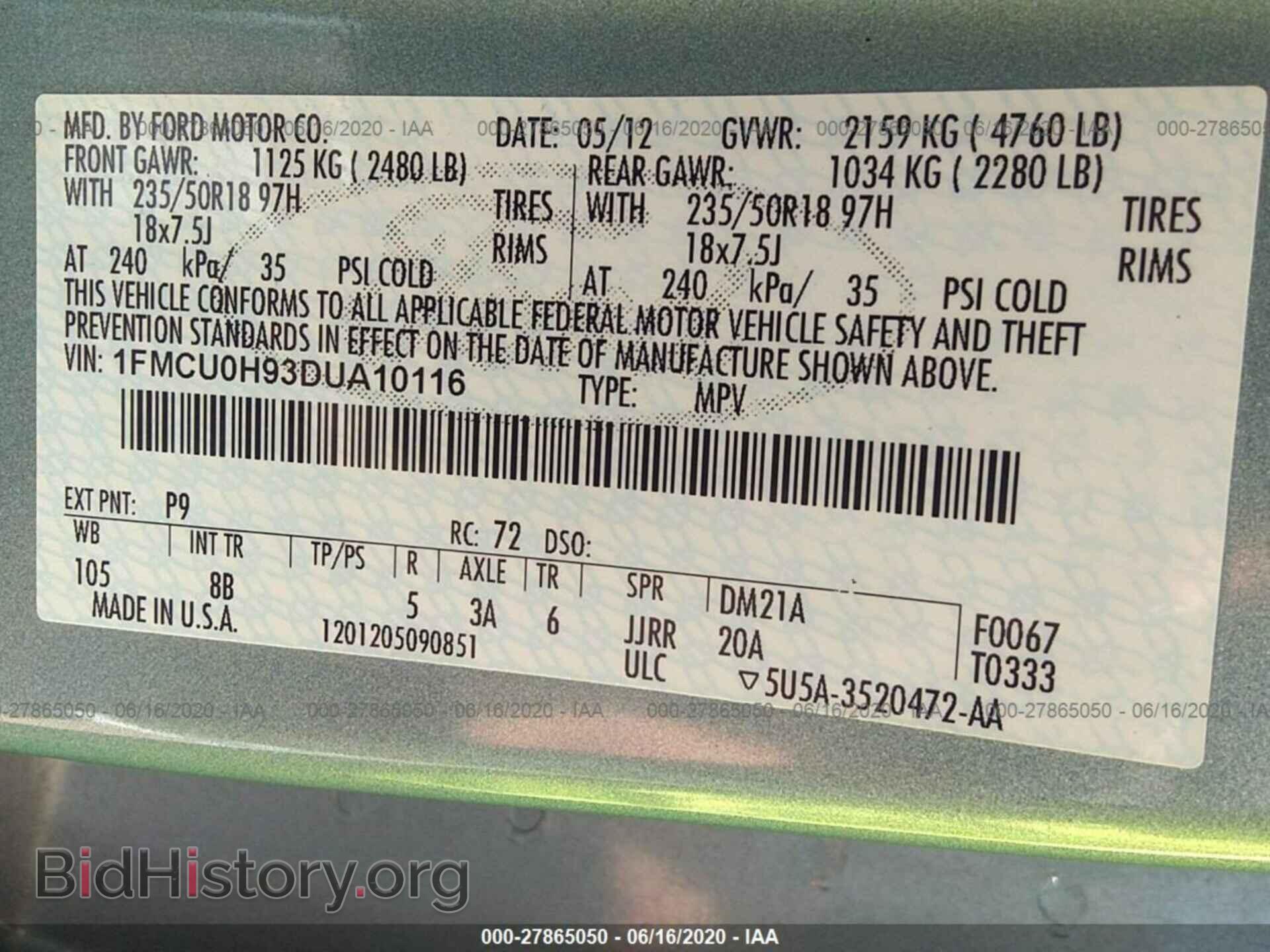 2013 FORD ESCAPE - VIN: 1FMCU0H93DUA10116 - Photo 9