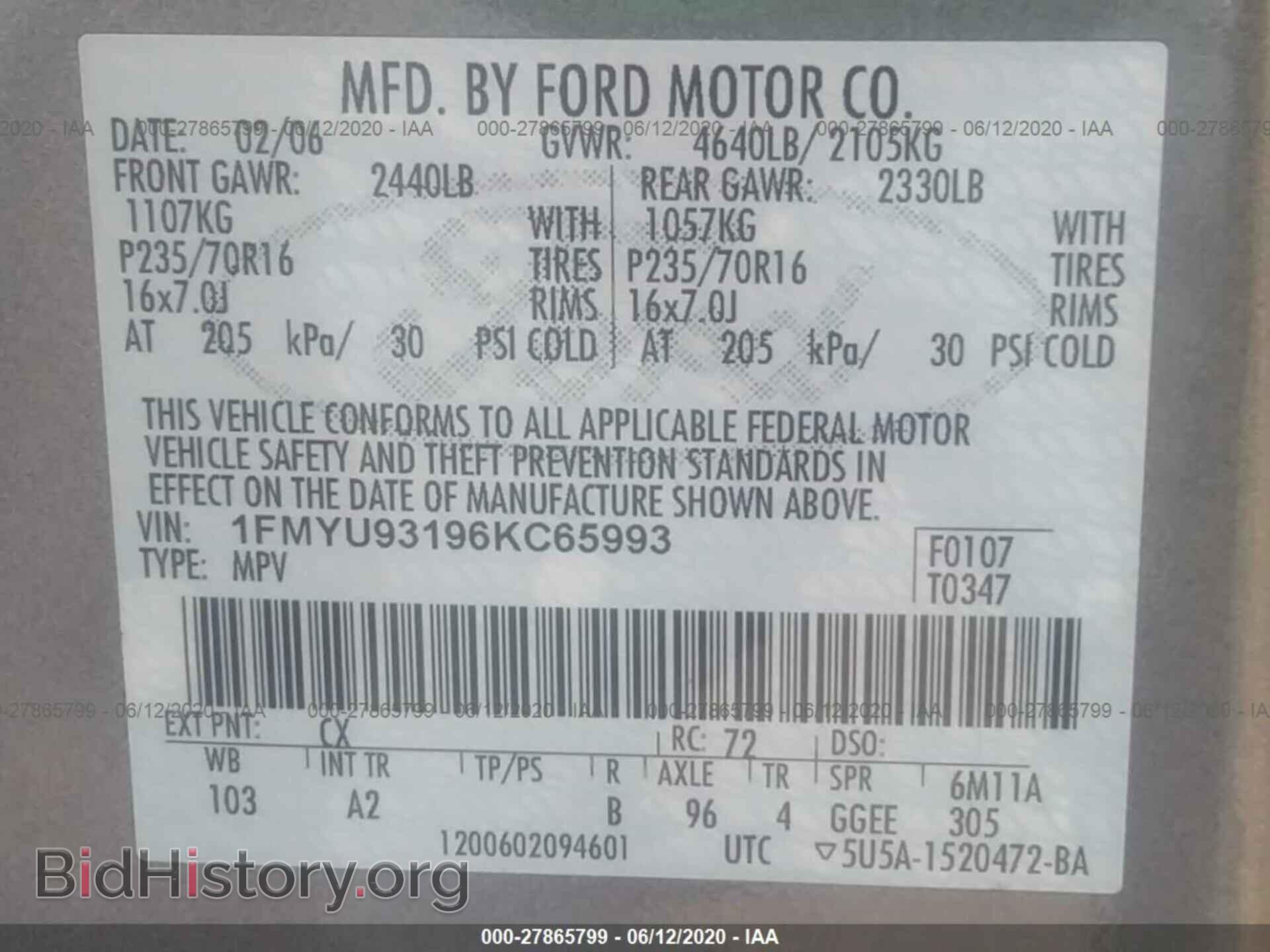 2006 FORD ESCAPE - VIN: 1FMYU93196KC65993 - Фото 9