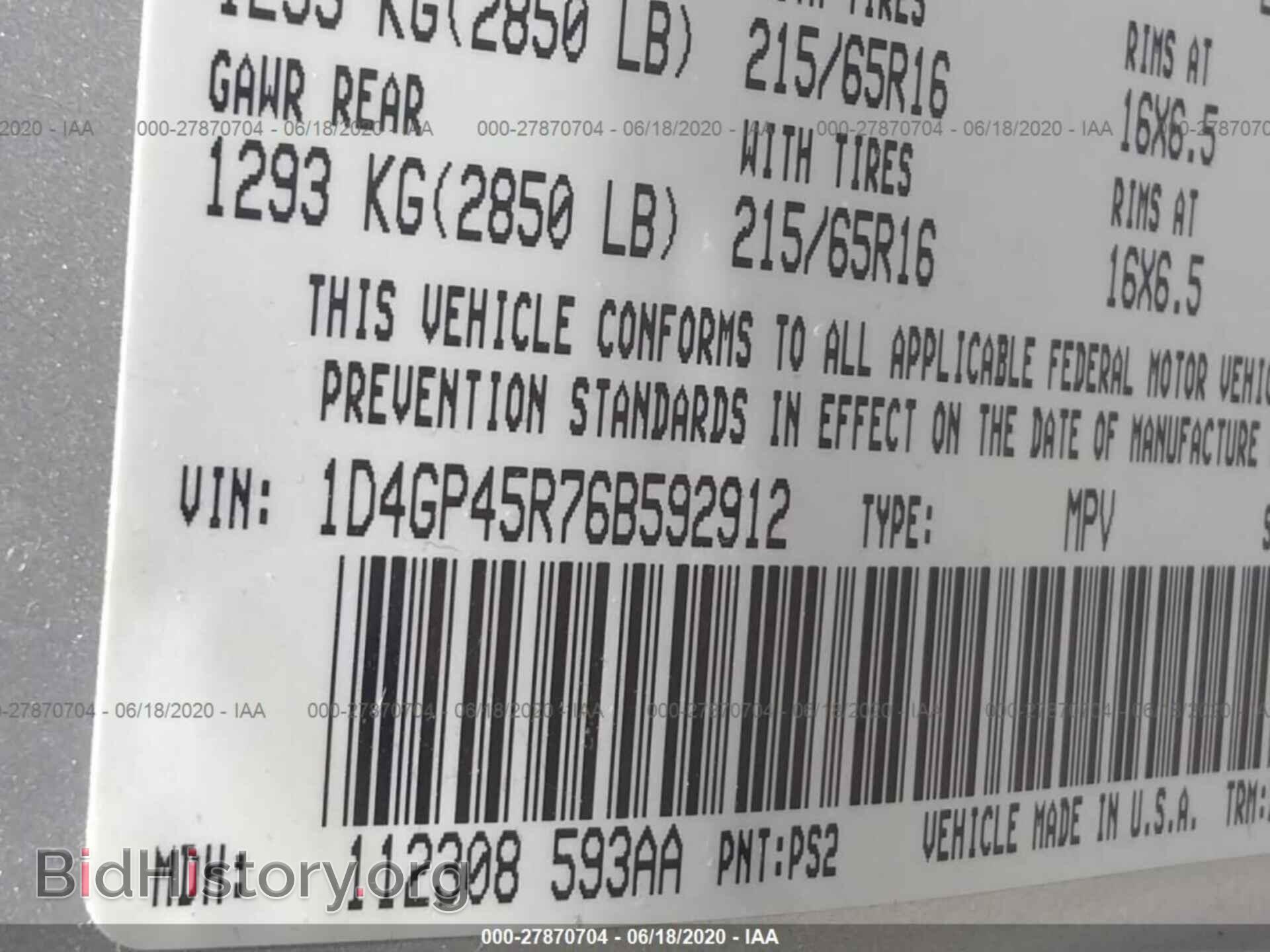 2006 DODGE CARAVAN - VIN: 1D4GP45R76B592912 - Фото 9