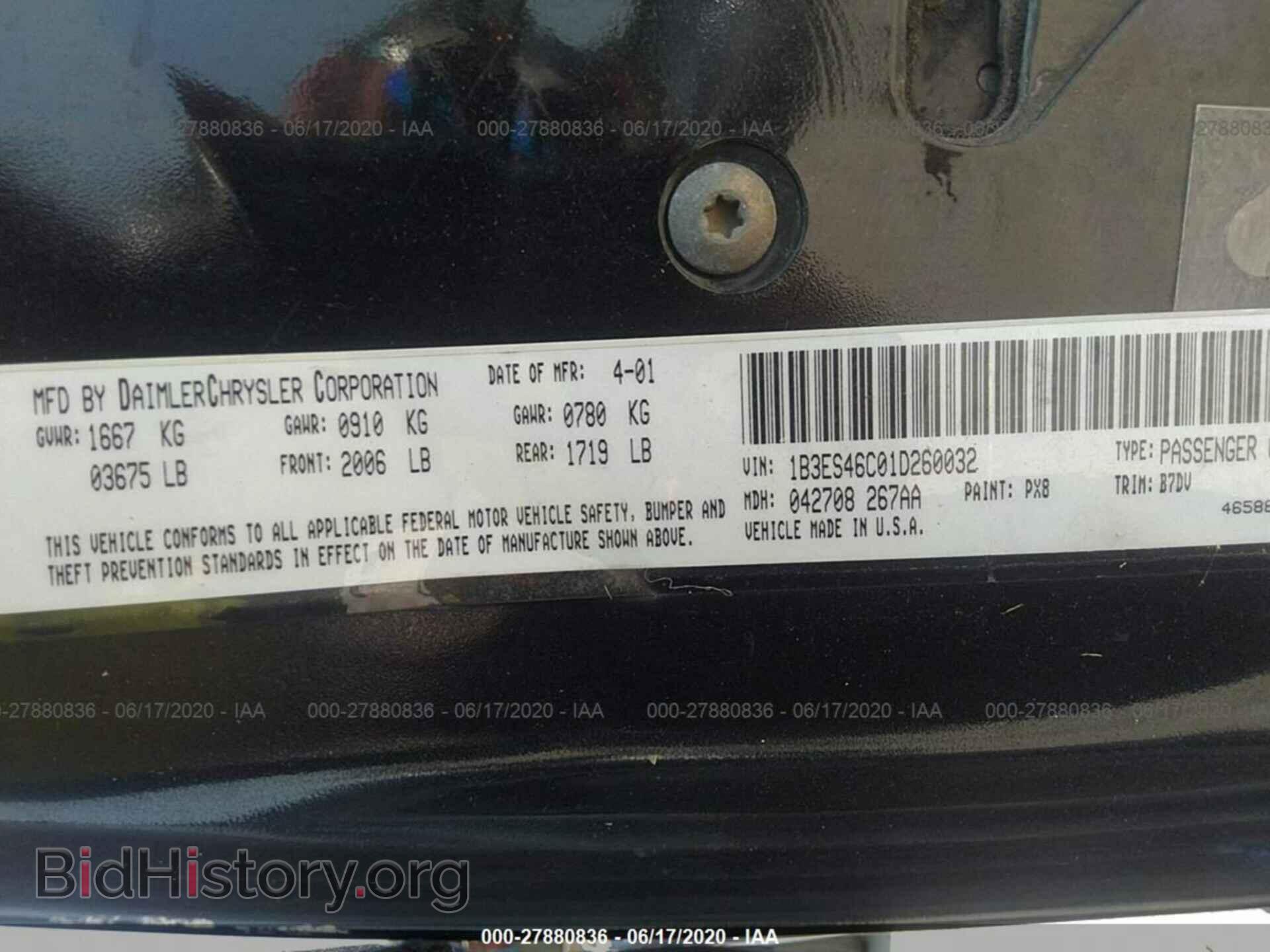 2001 DODGE NEON - VIN: 1B3ES46C01D260032 - Фото 9