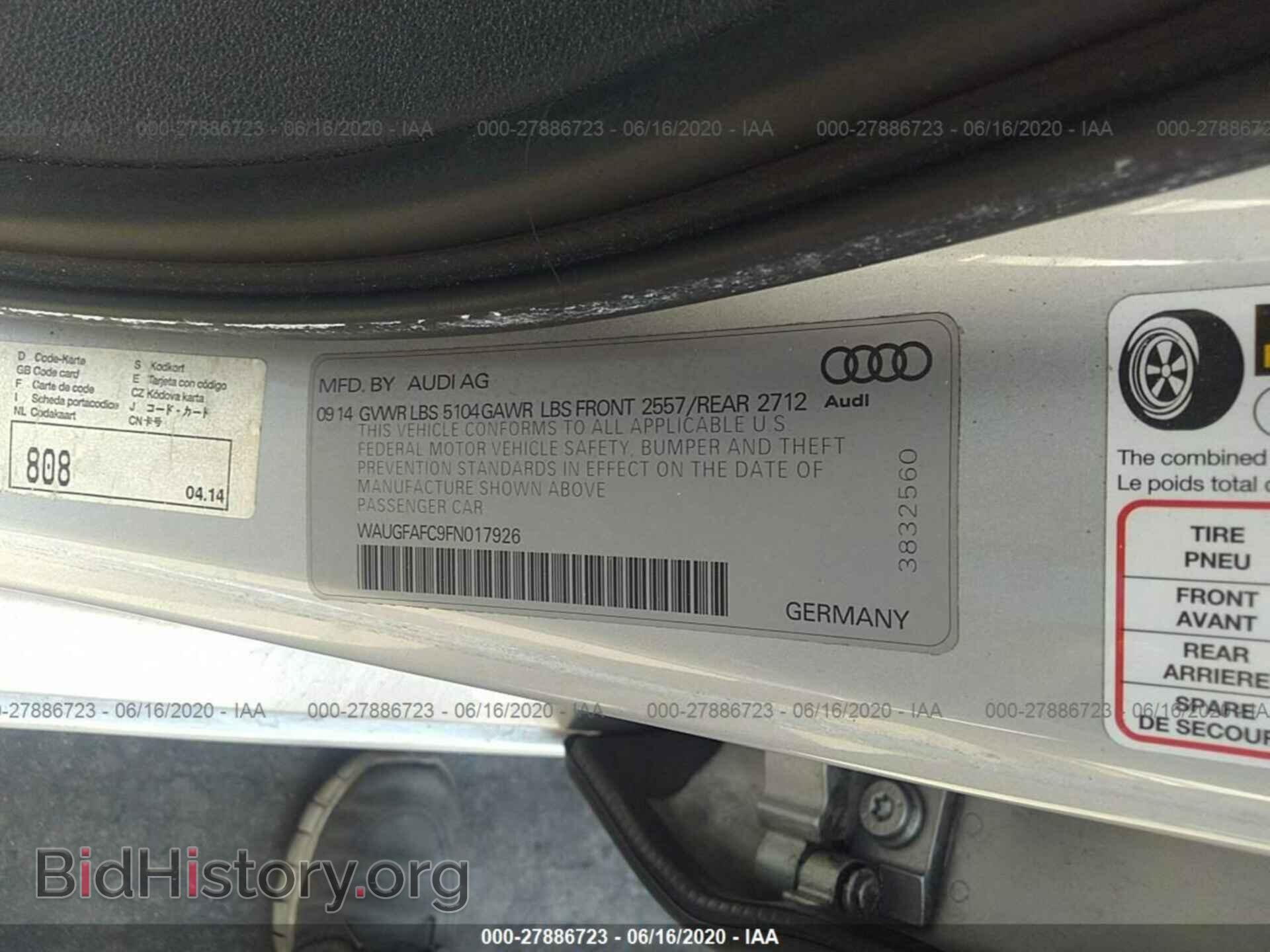 2015 AUDI A6 - VIN: WAUGFAFC9FN017926 - Фото 9