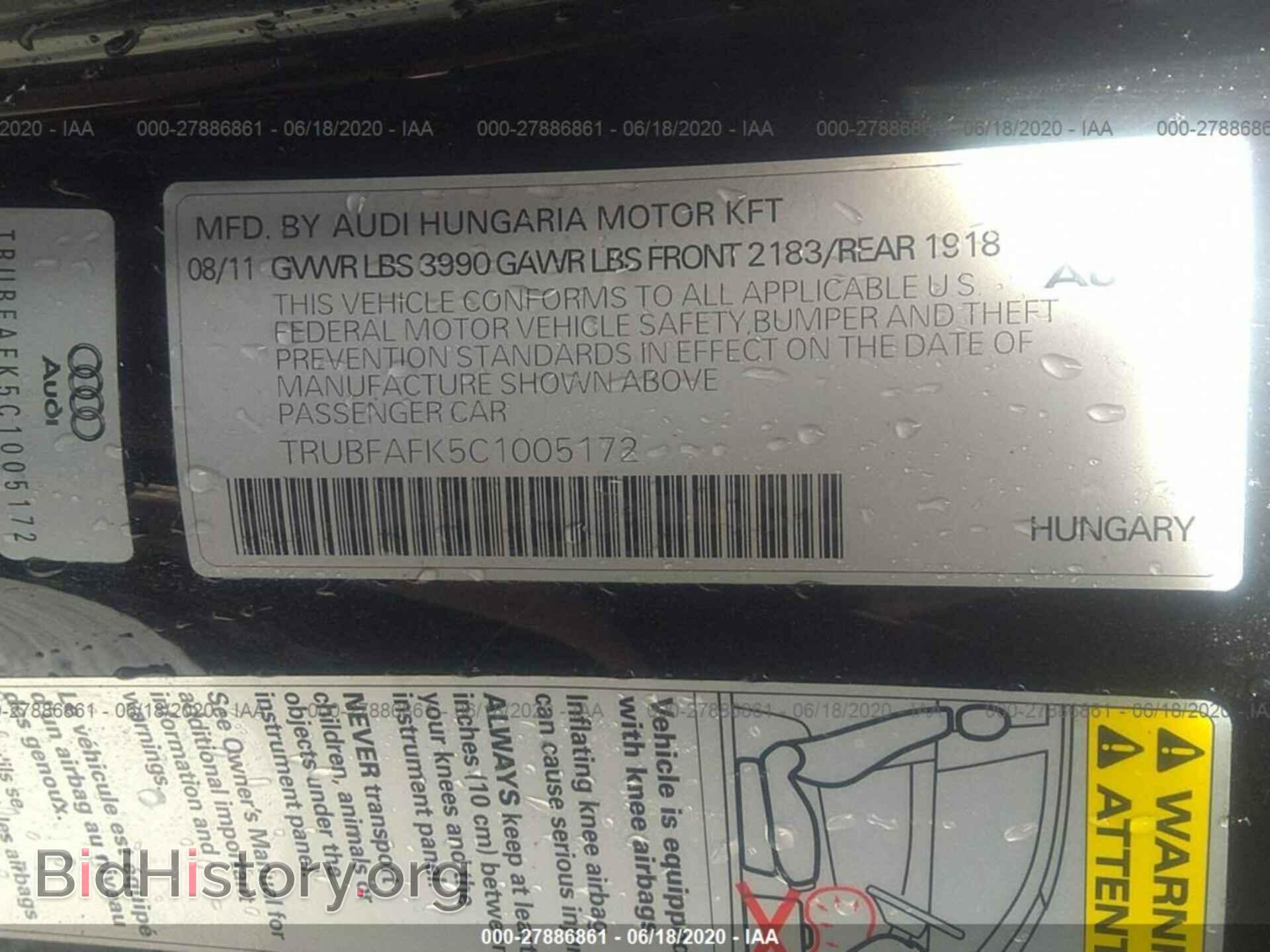 2012 AUDI TT - VIN: TRUBFAFK5C1005172 - Photo 9
