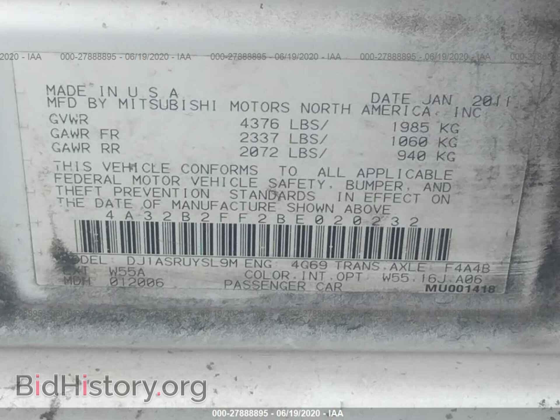 2011 MITSUBISHI GALANT - VIN: 4A32B2FF2BE020232 - Фото 9