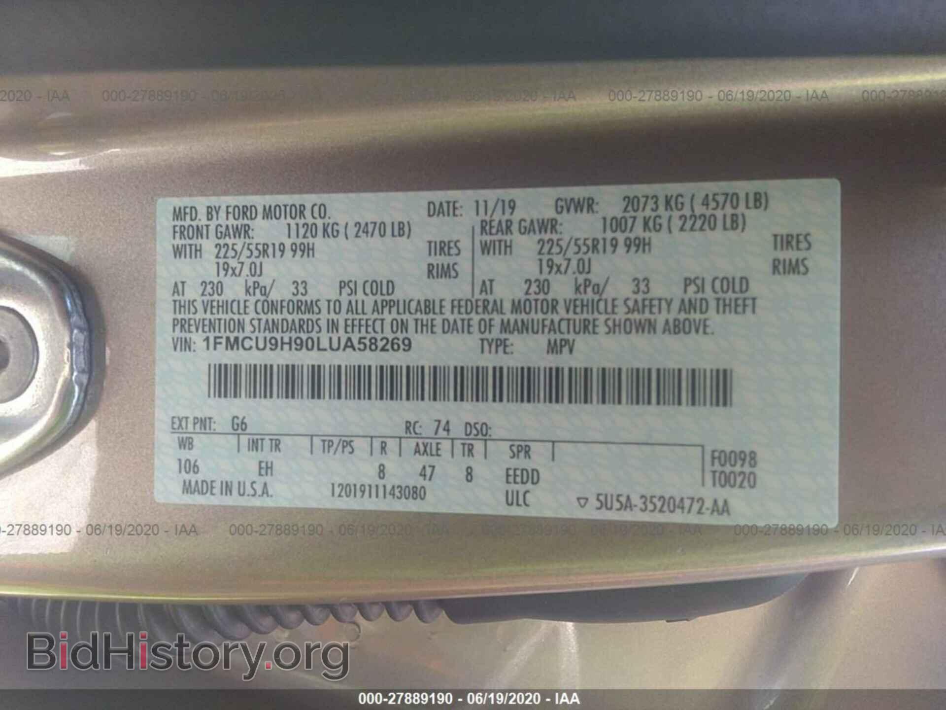 2020 FORD ESCAPE - VIN: 1FMCU9H90LUA58269 - Photo 9