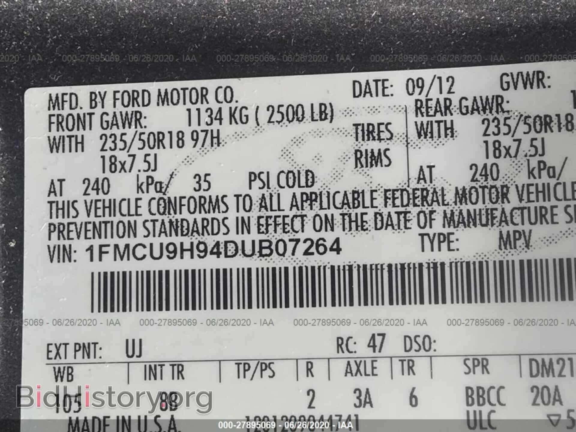 2013 FORD ESCAPE - VIN: 1FMCU9H94DUB07264 - Фото 9
