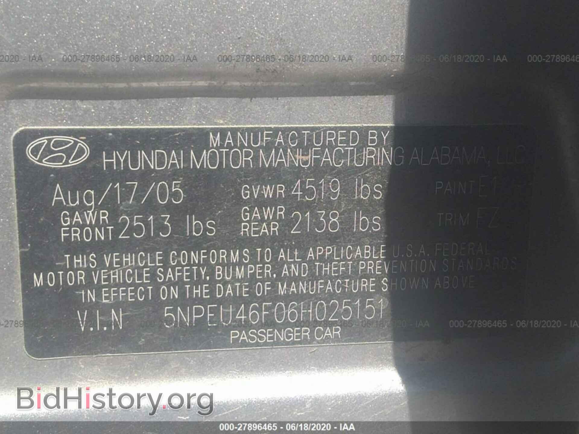 2006 HYUNDAI SONATA - VIN: 5NPEU46F06H025151 - Фото 9