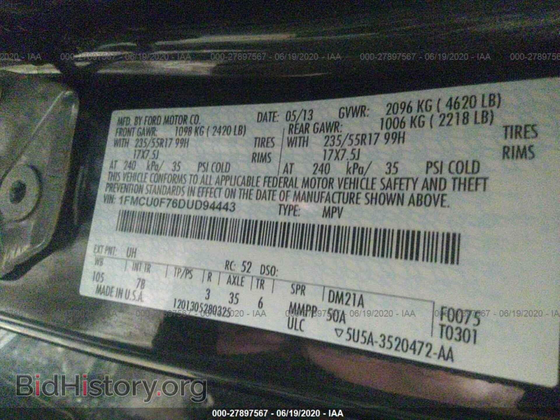 2013 FORD ESCAPE - VIN: 1FMCU0F76DUD94443 - Фото 9